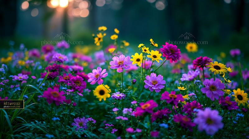 Colorful Flowers Bloom in a Garden During Sunset Hours