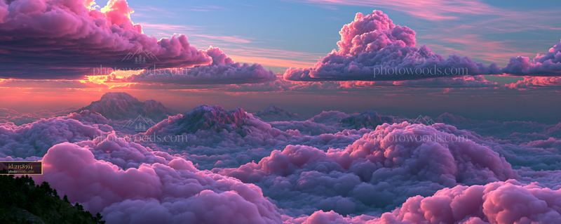 Dramatic pink sunset clouds over mountain peaks