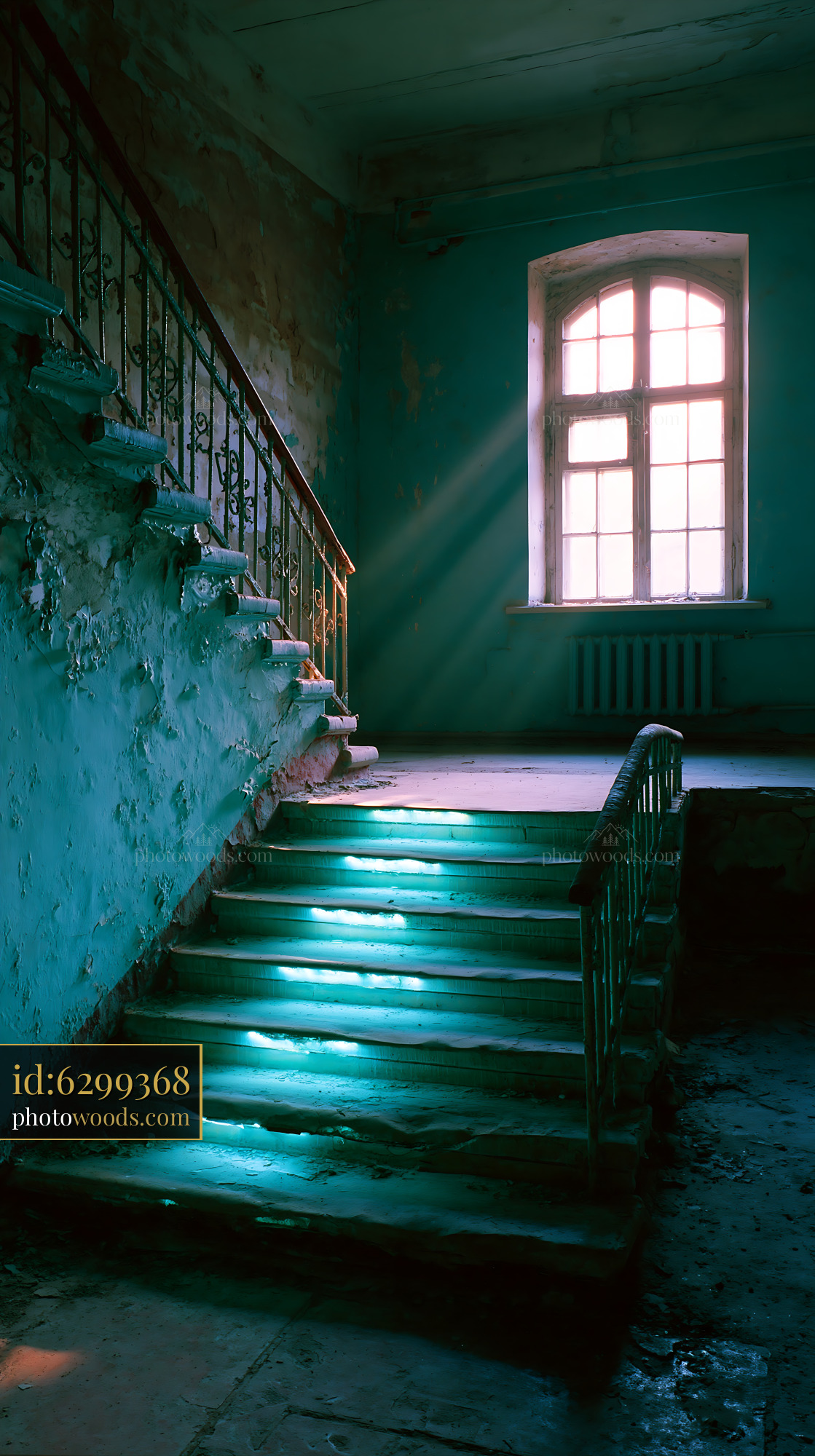 Decaying Stairwell in Deserted Apartment Block With Light Rays