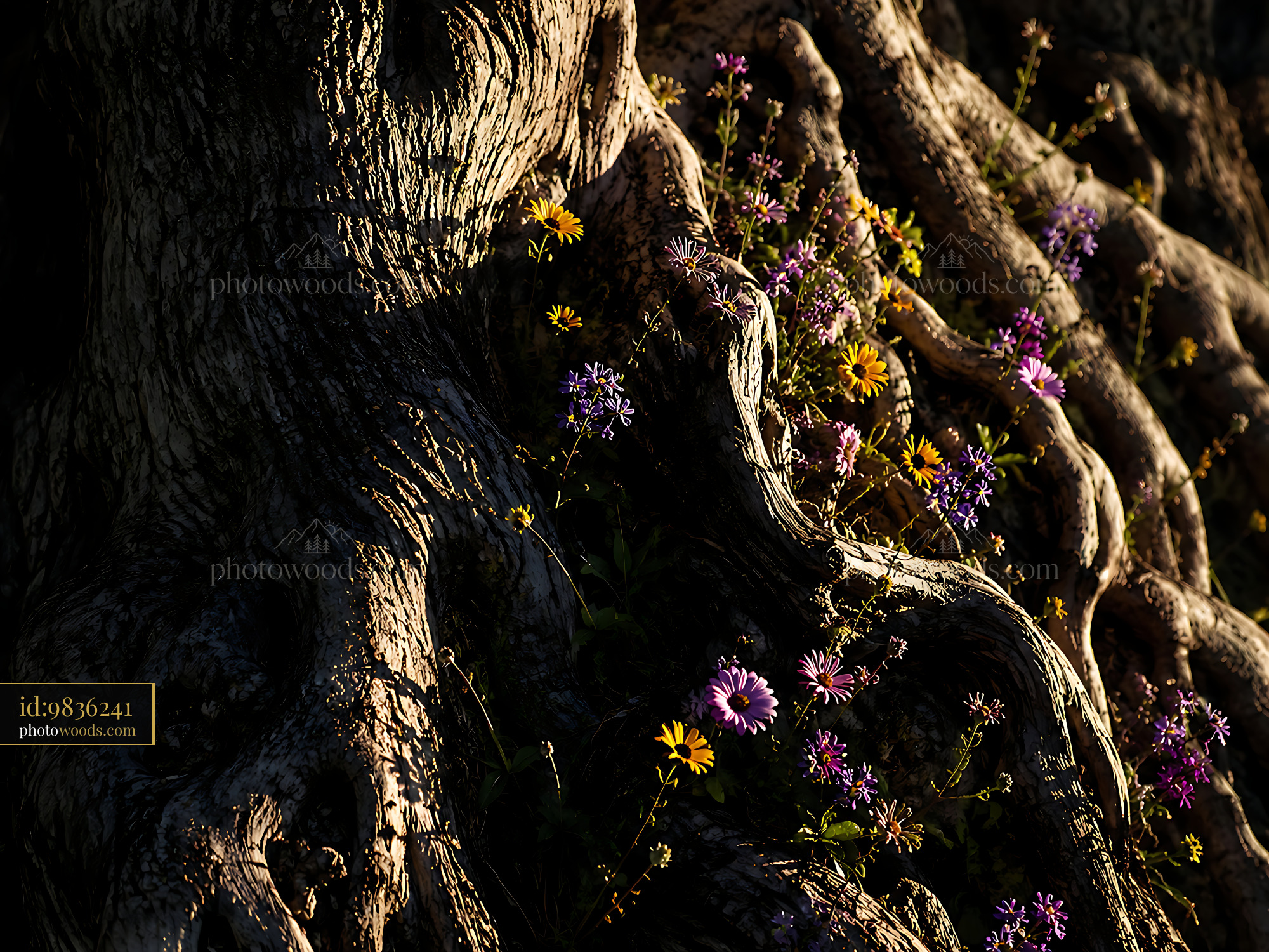 Flowering Plants Grow From Roots in Sunlight Near Tree