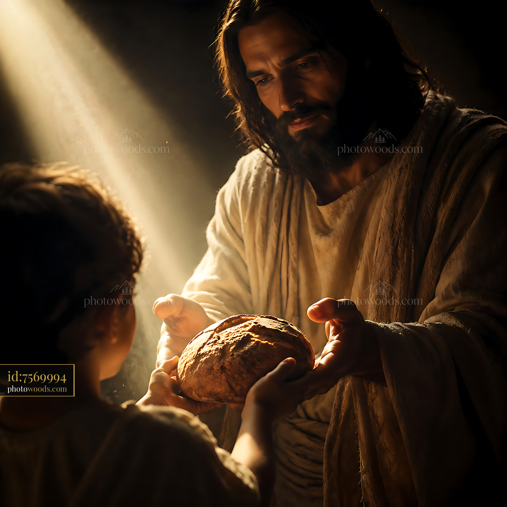 Man Giving Bread to Child in Light