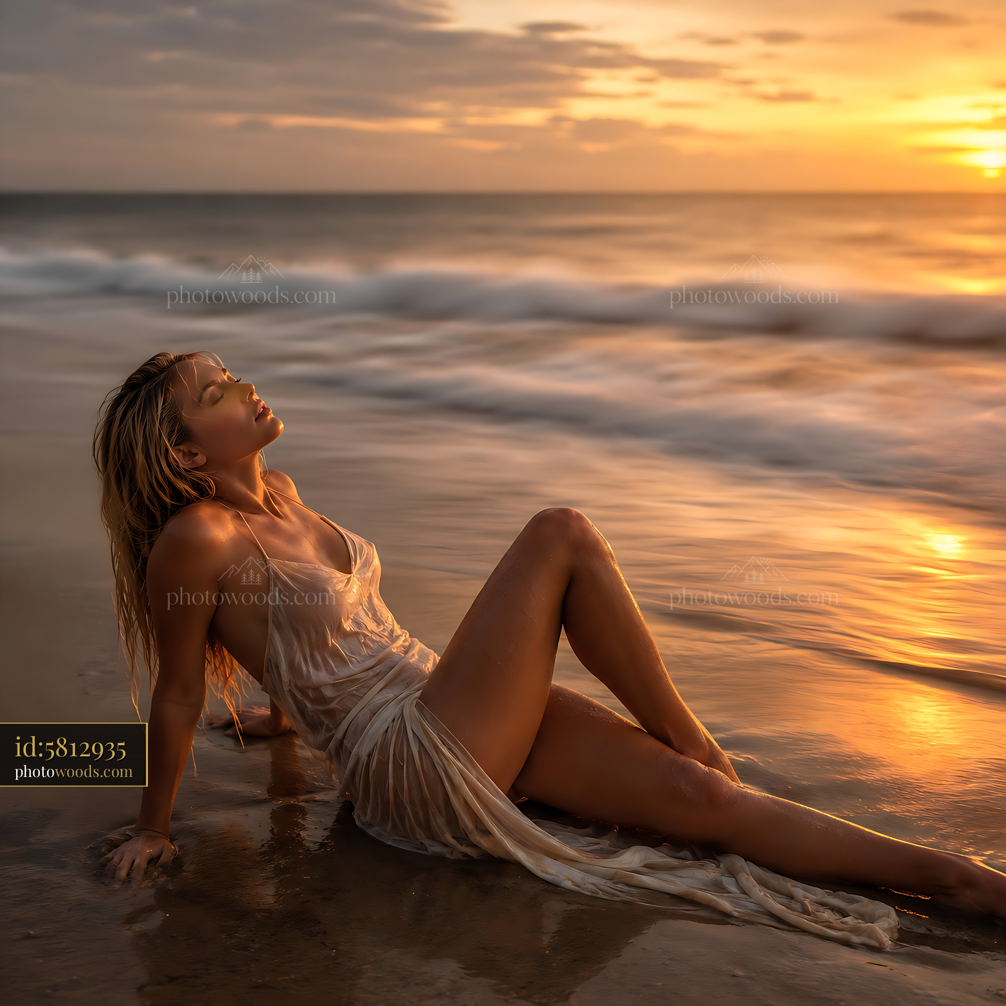 Woman Relaxing by the Beach During Sunset With Soft Waves