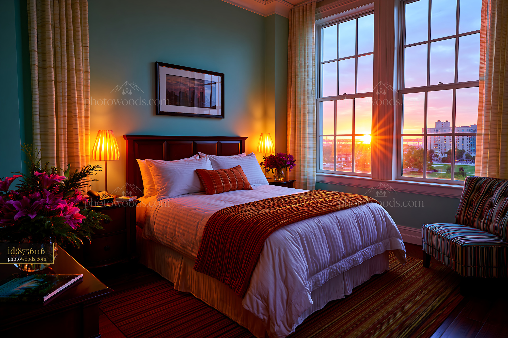 Boutique Hotel Style Bedroom With Sunset View