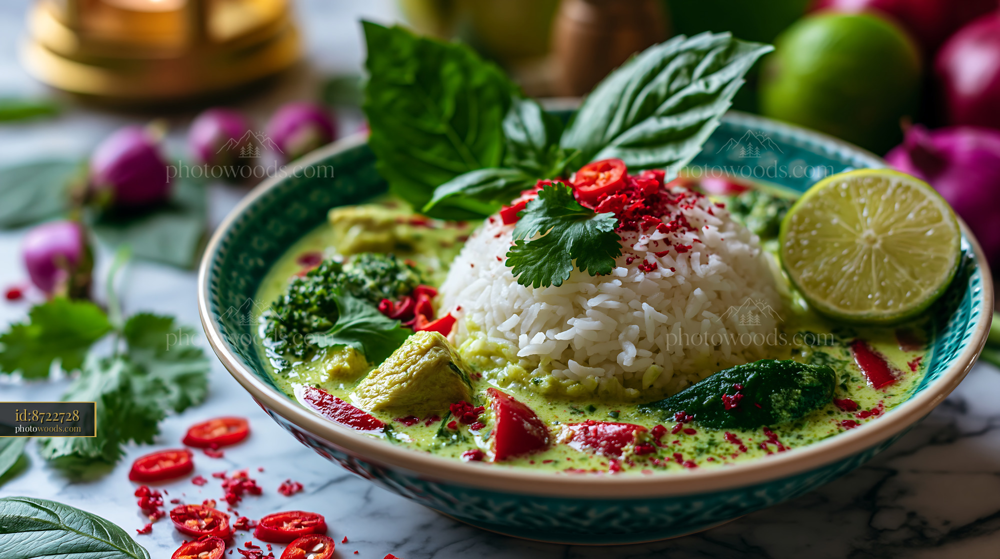 Thai Green Curry With Jasmine Rice and Fresh Herbs