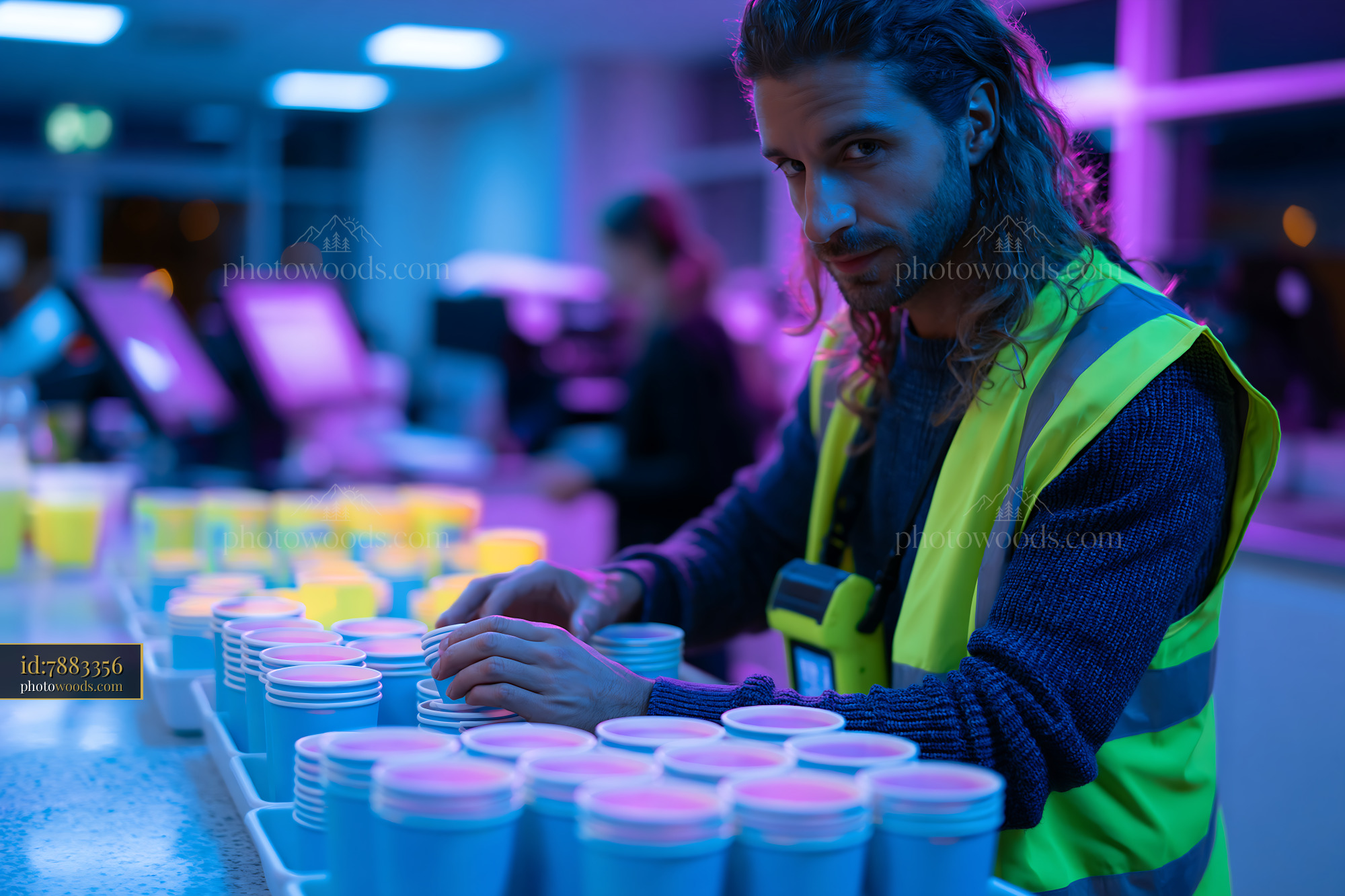 Energy Consultant With Thermal Imaging Camera in Neon-Lit Setting