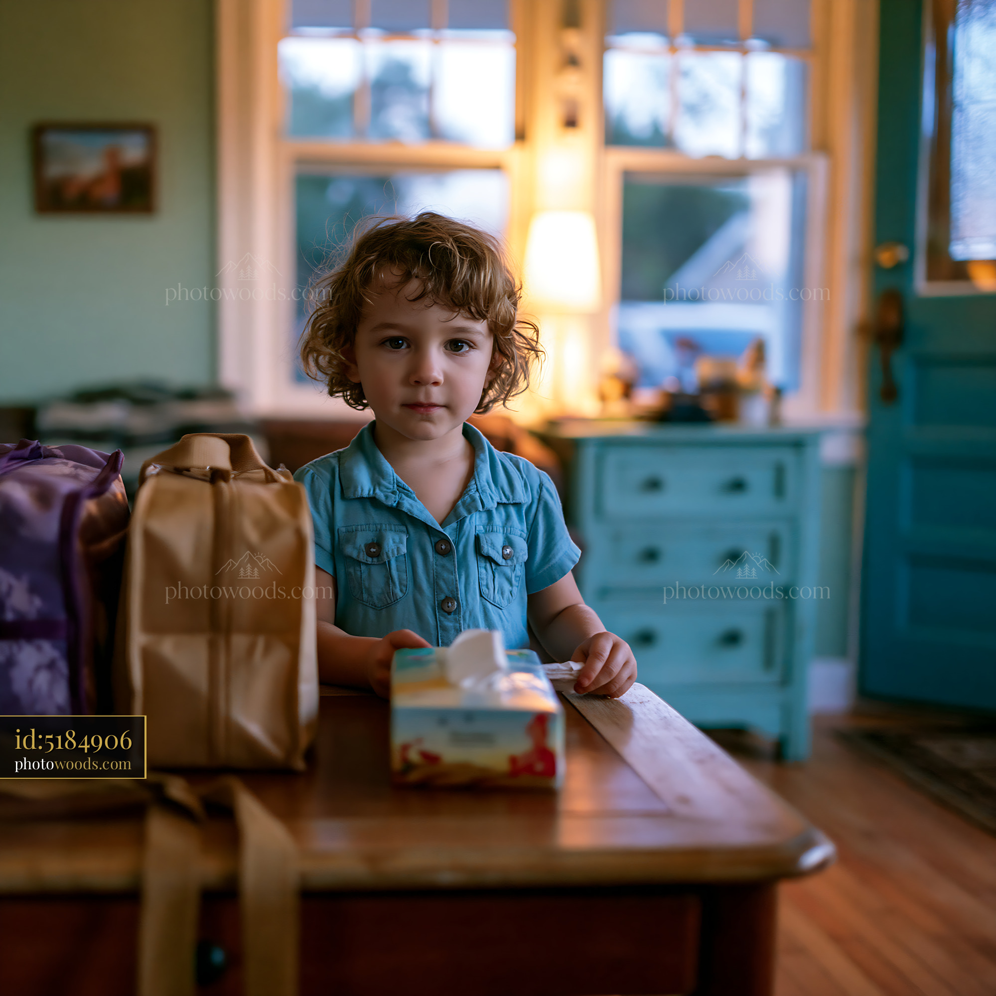 Child Standing by a Table With Packed Bags at Home