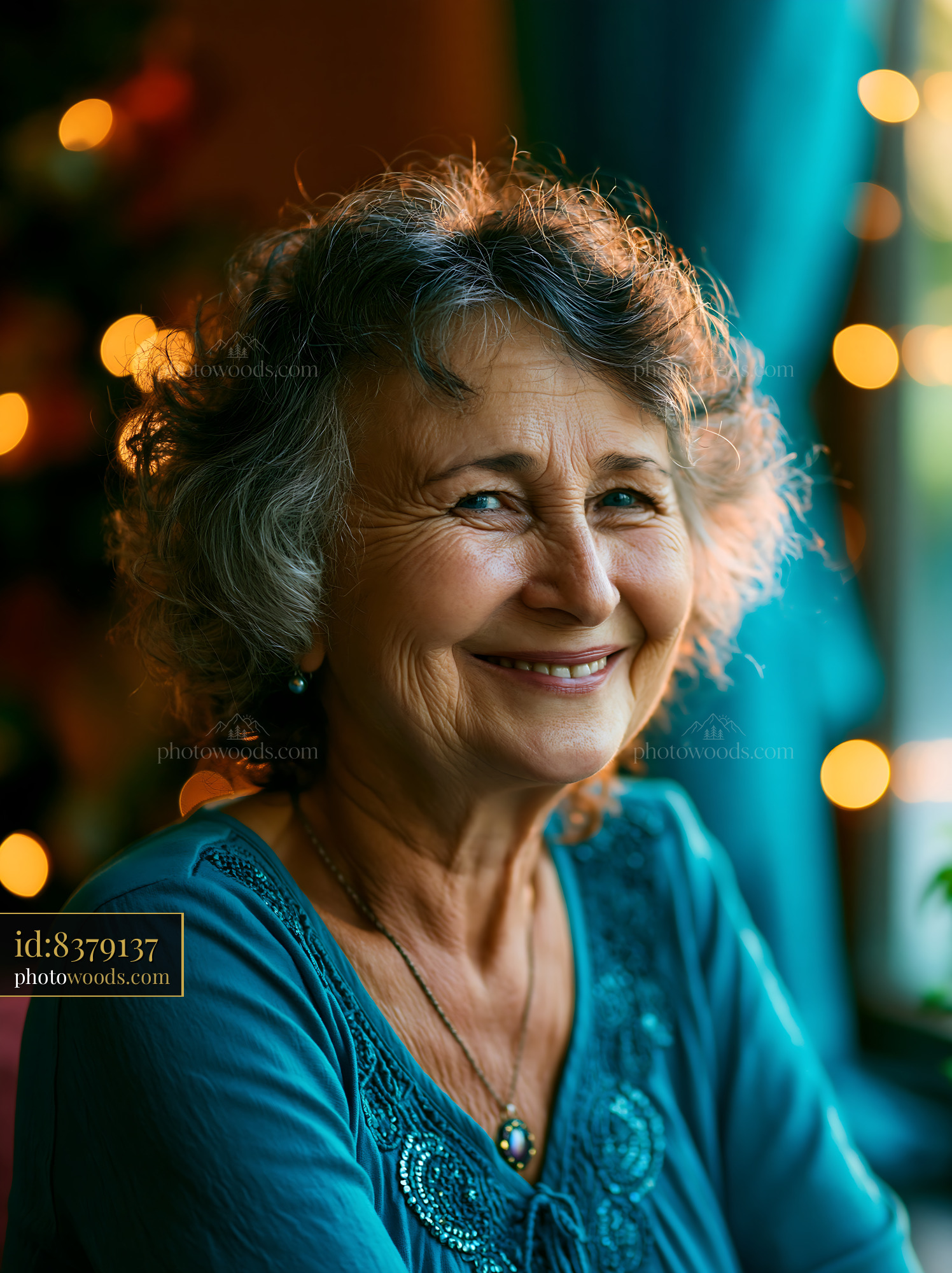 Older Woman Smiling at Home With Warm Light From the Window