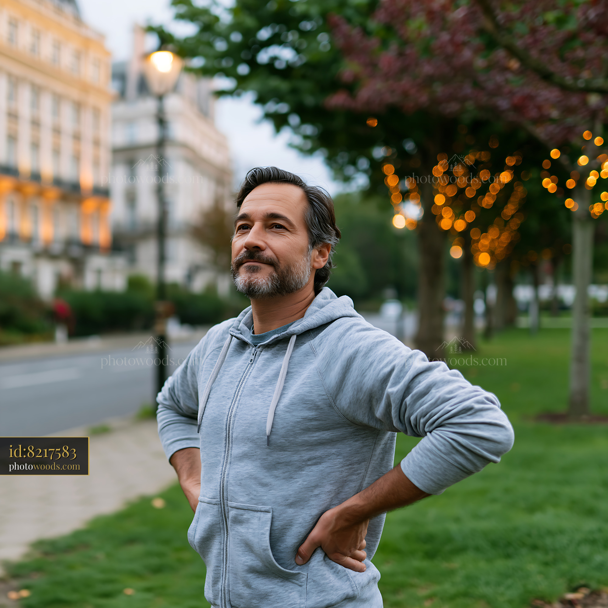 Man Enjoying Evening Stroll in a City Park