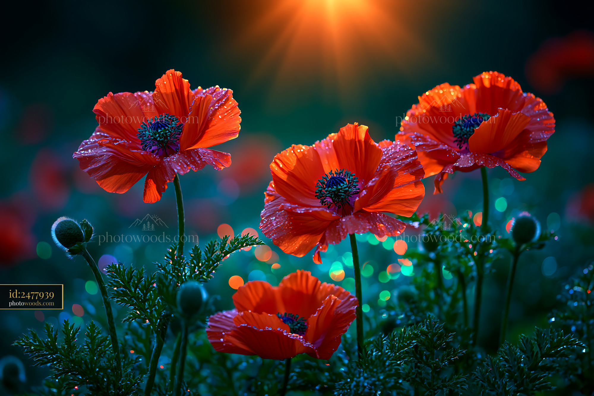Bright Red Poppies Bloom in the Garden During Sunset