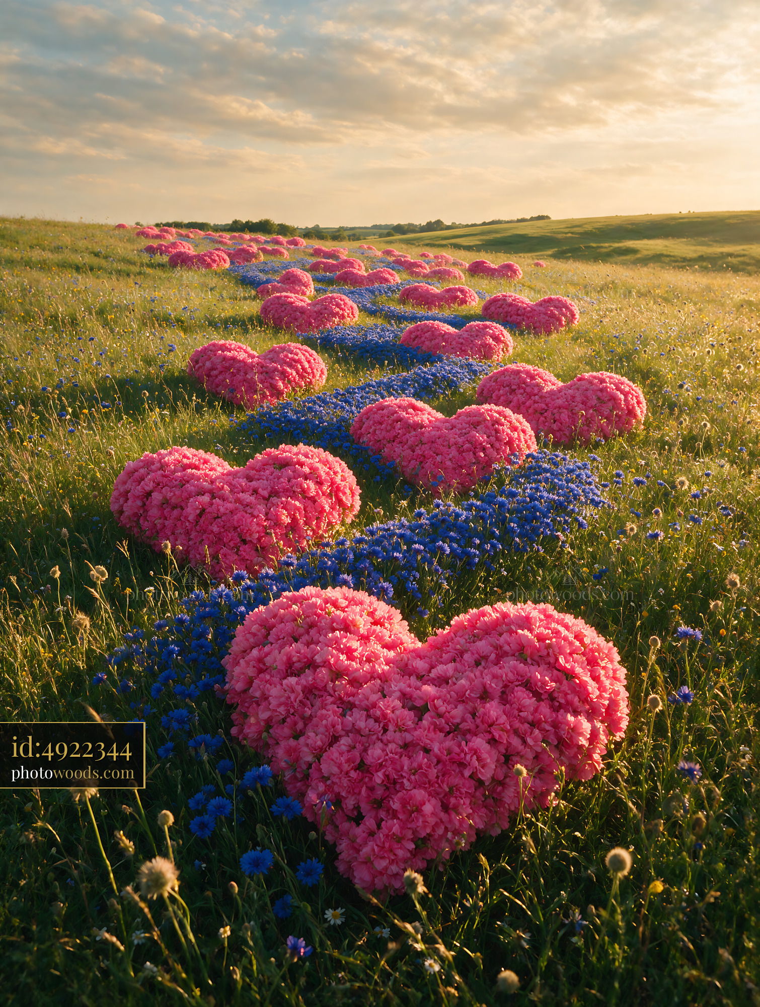 Heart-shaped Wildflowers in a Meadow at Golden Hour