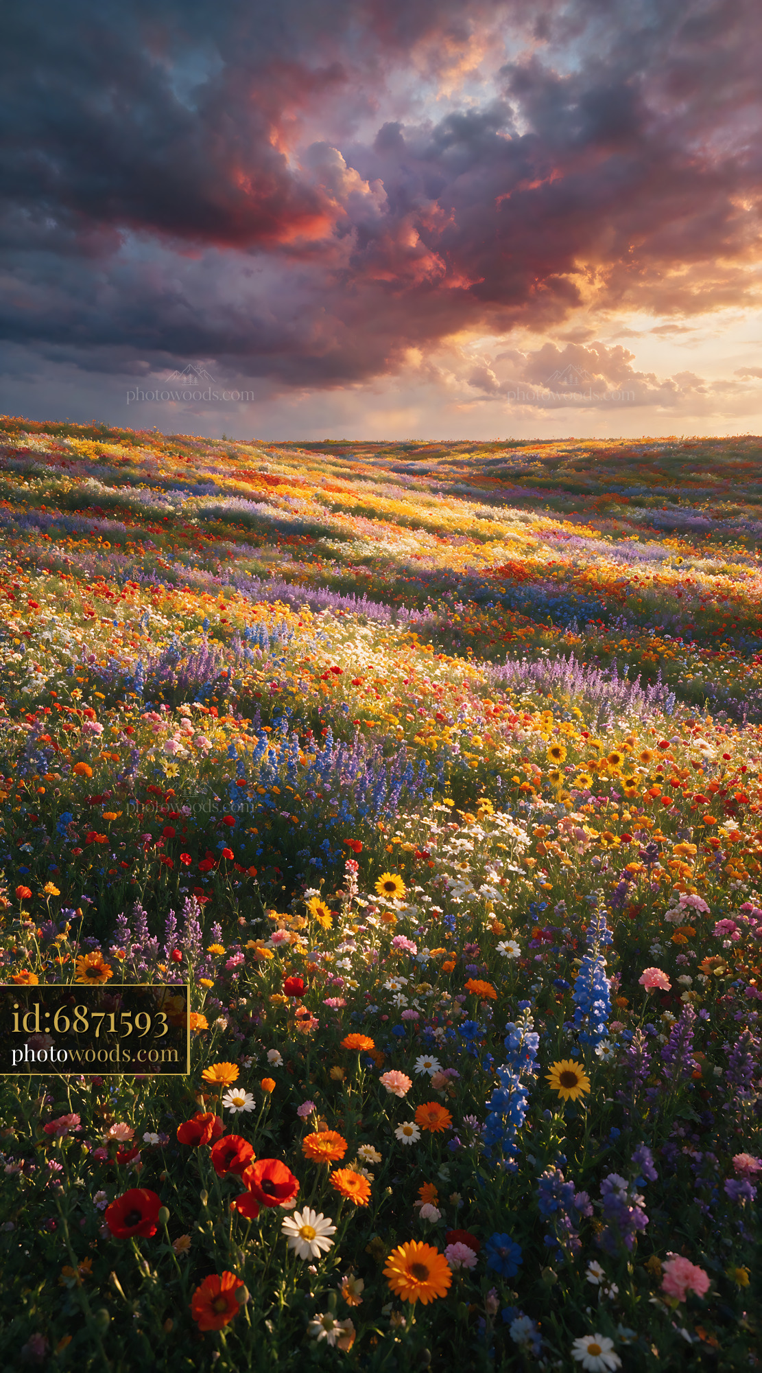 Wildflowers Blooming in a Colorful Meadow at Sunset