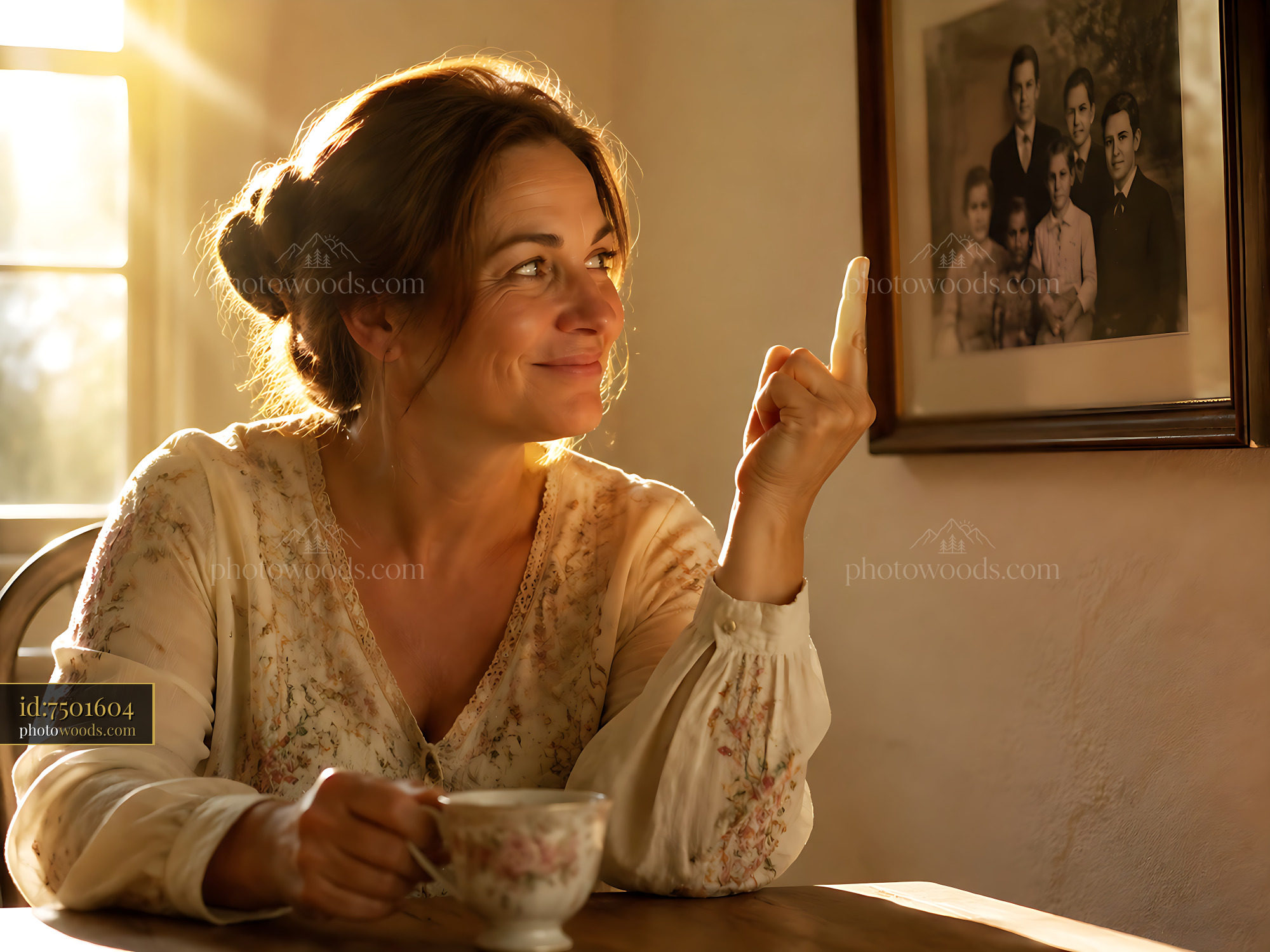 Woman Enjoying Tea While Sitting at Table in Sunlight