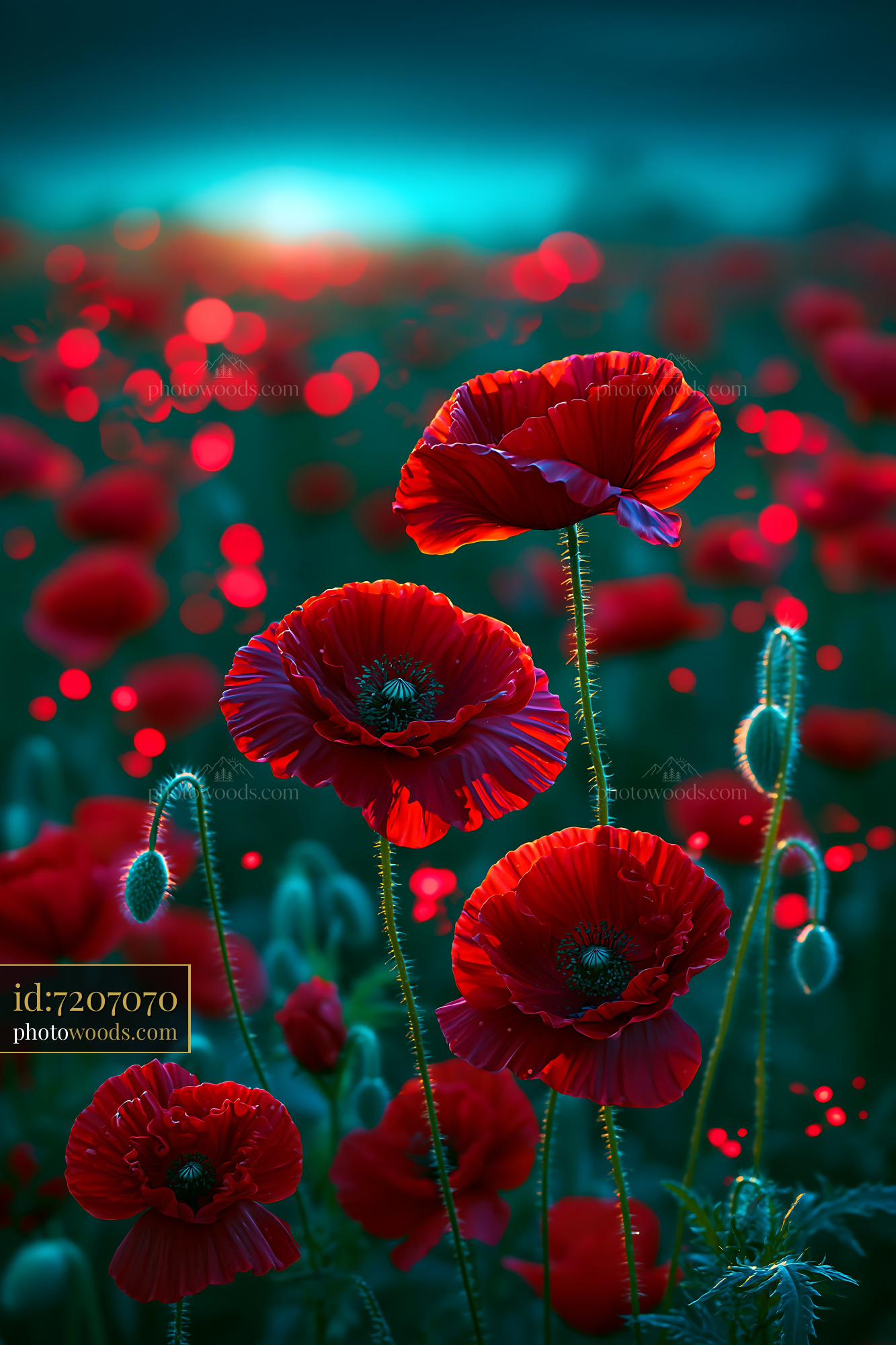 Poppies Bloom in a Vast Field During Golden Hour Light