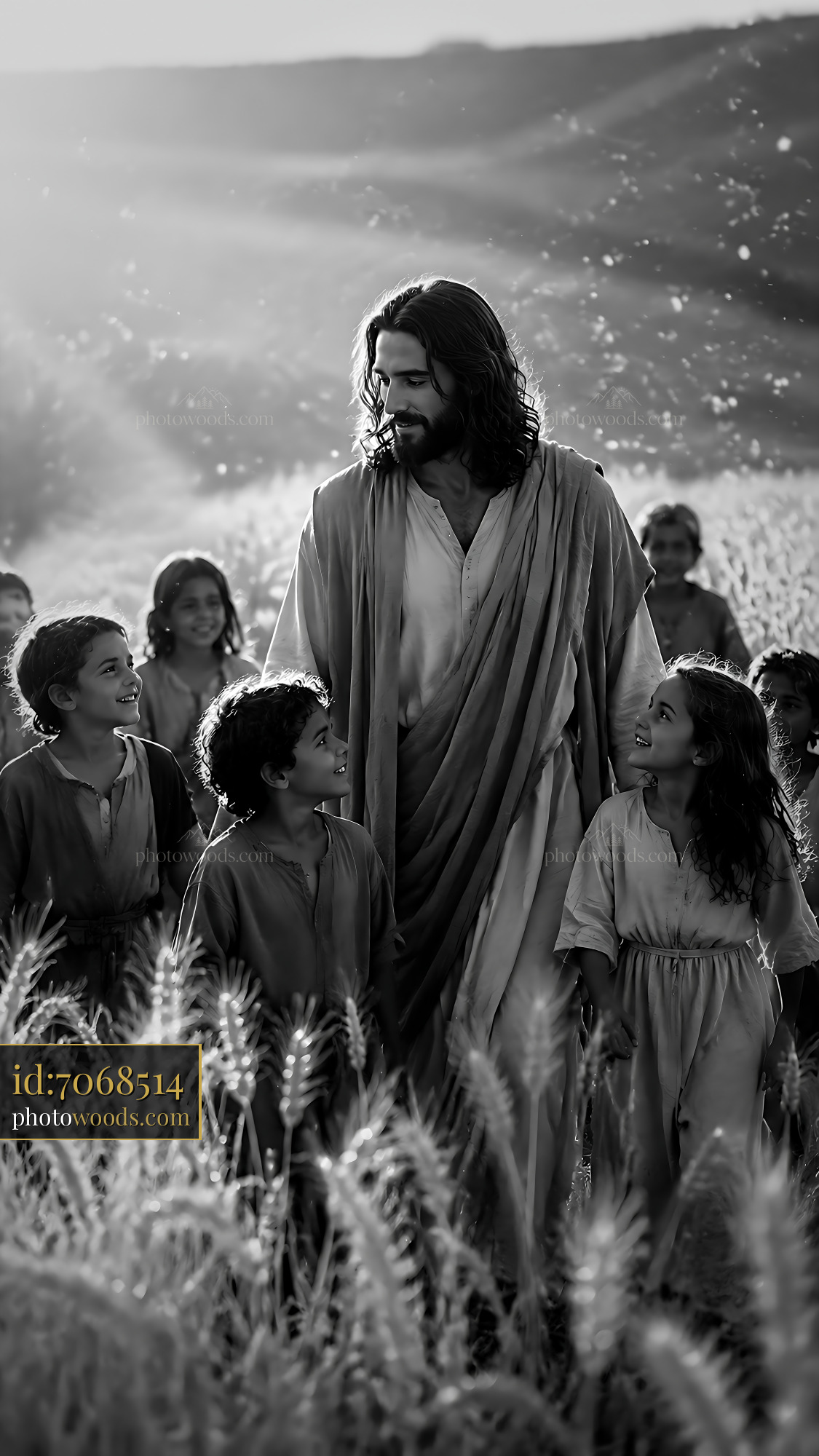 Jesus Walks With Children in a Wheat Field During Harvest Time
