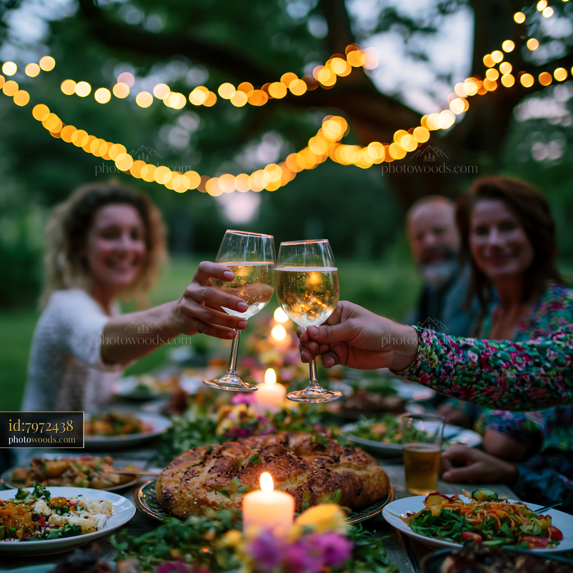 Friends Celebrating Midsummer at a Long Outdoor Table