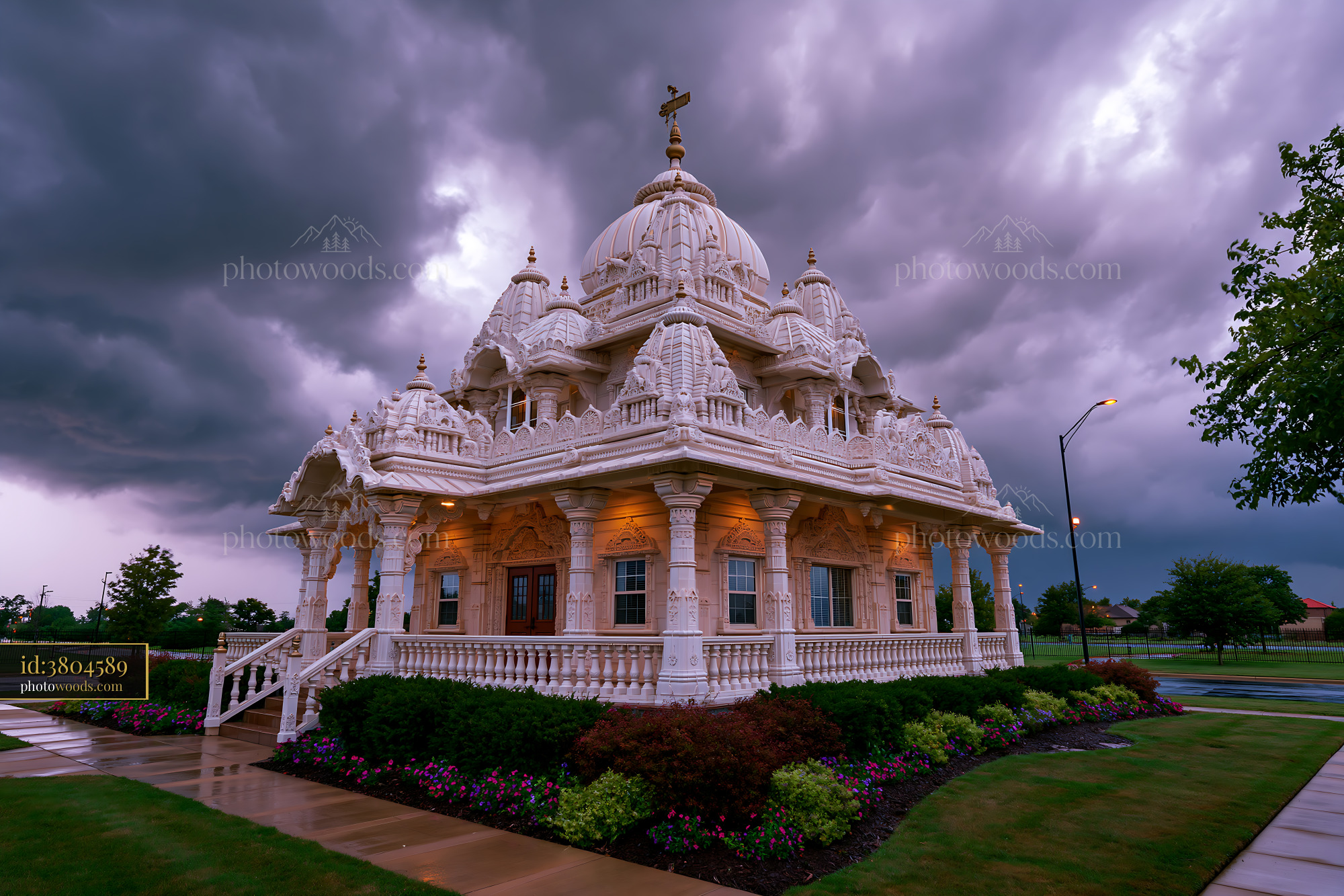 Jain Temple Architecture in Changing Weather, Chicago, USA