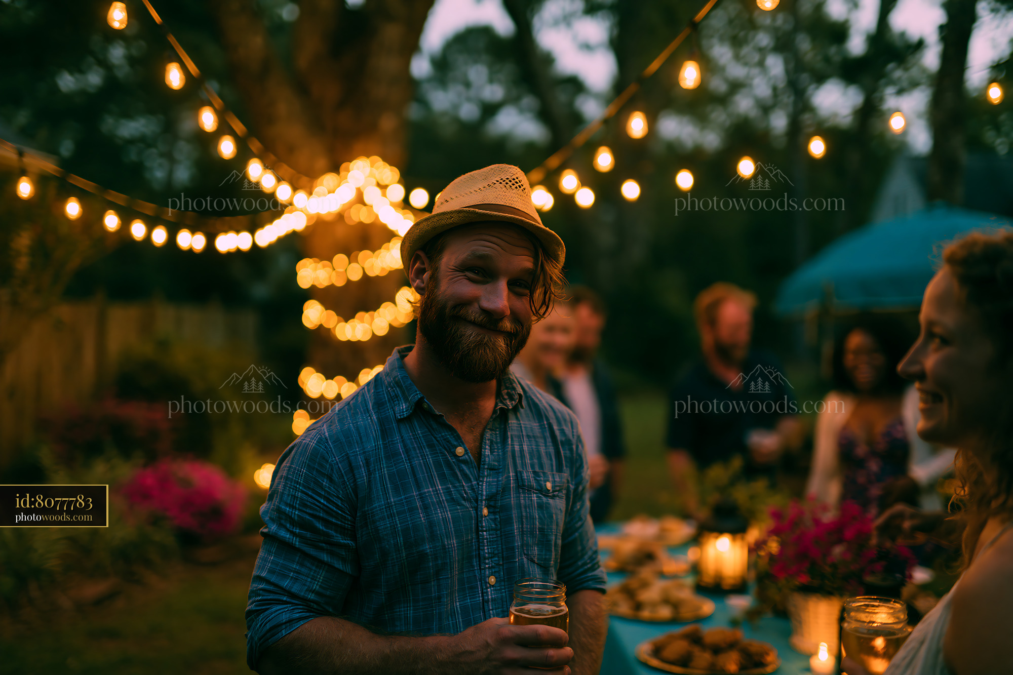 Harvest Festival Gathering at Dusk in a Backyard Setting
