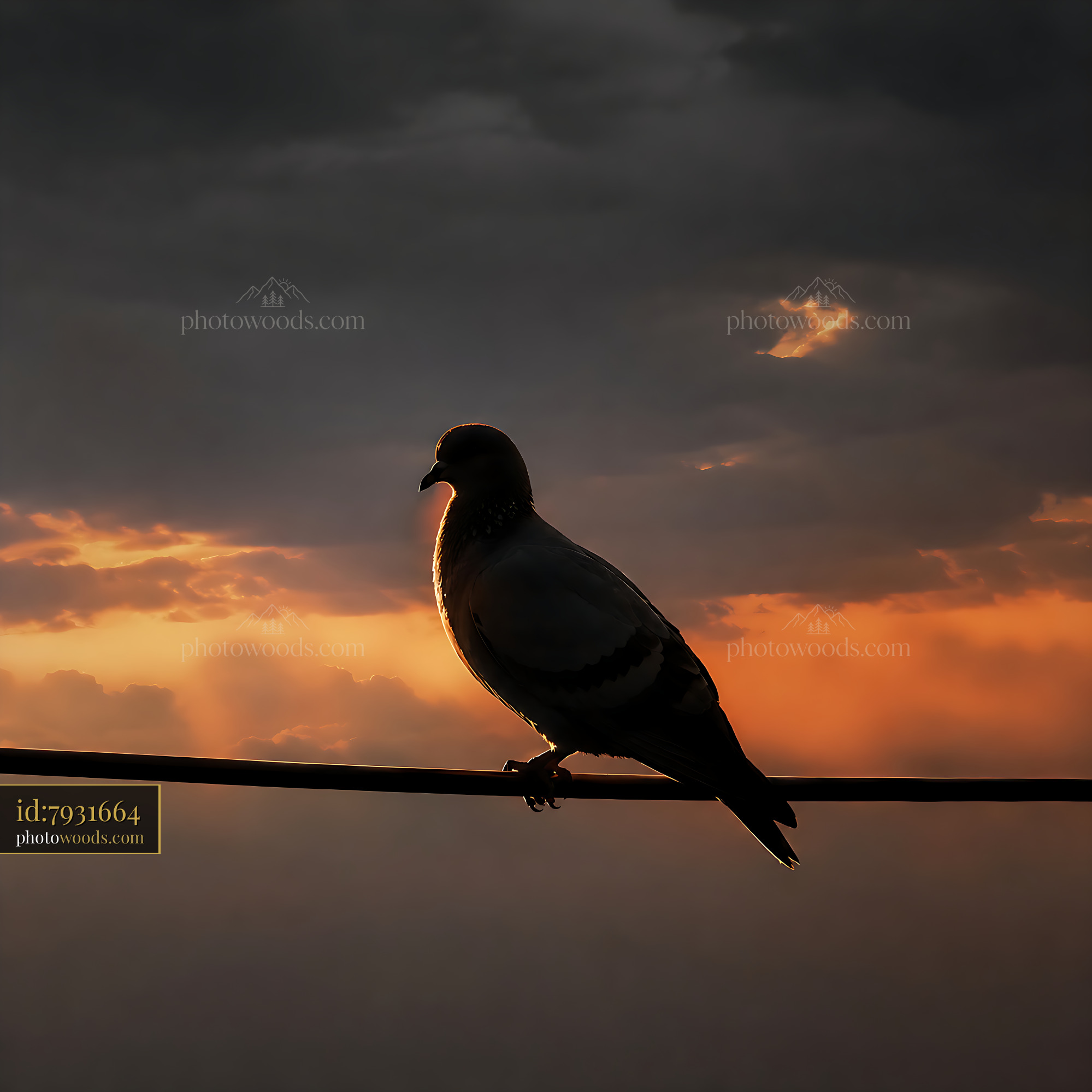 Bird Sits on a Wire Against the Sunset Sky