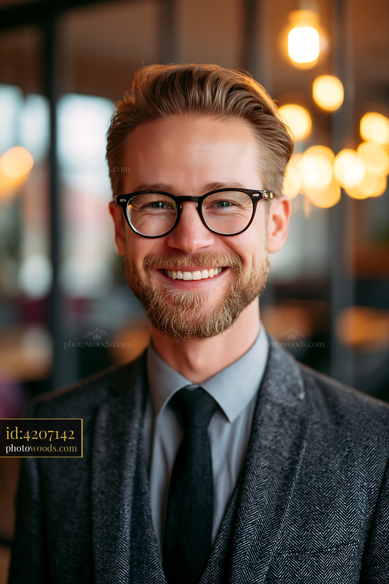 Young Businessman Smiling in Modern Office Setting