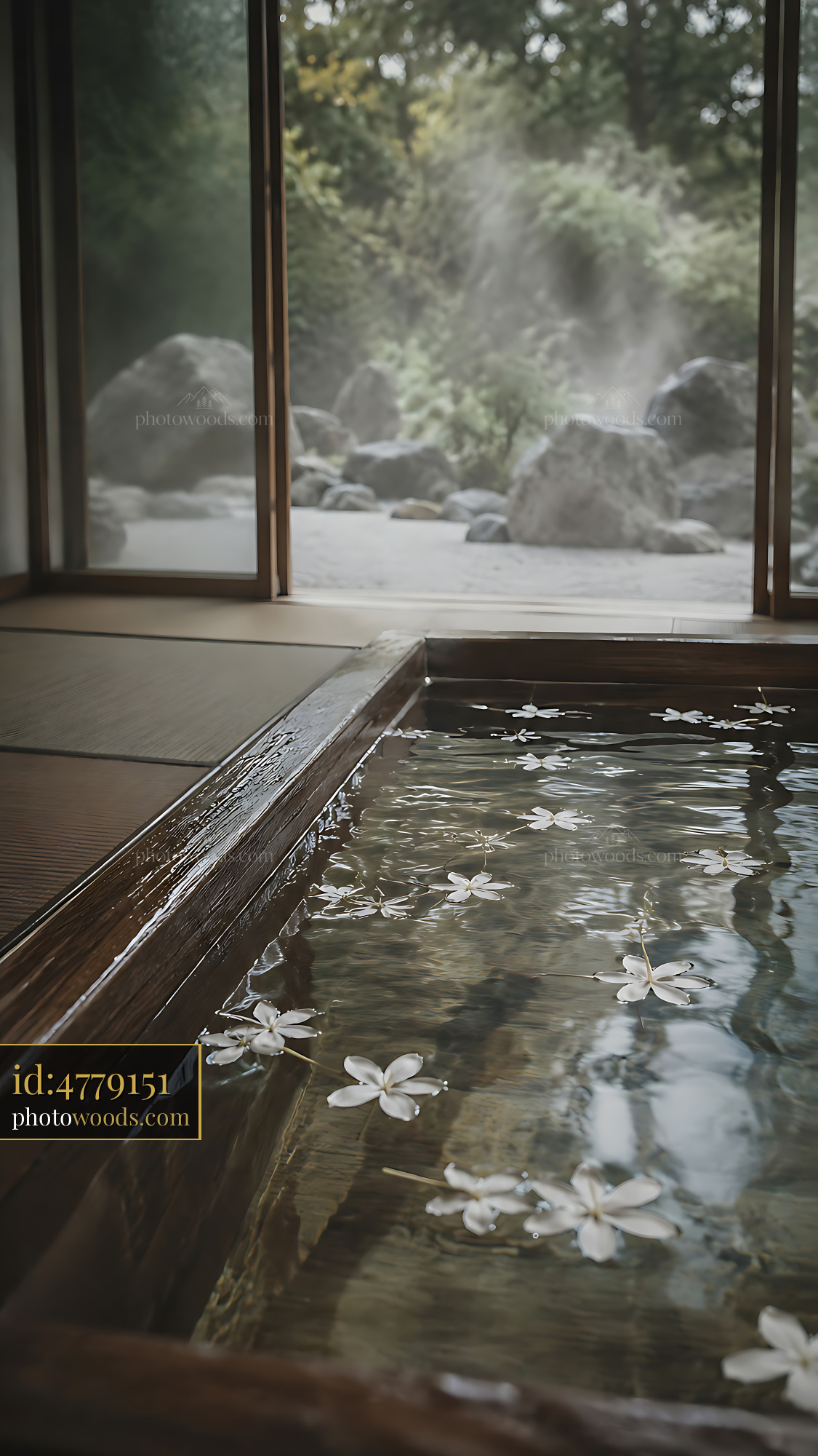 Wooden Bath Filled With Water and Flowers Near Open Window
