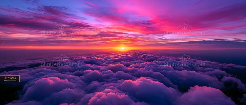 Colorful sunset above a sea of clouds
