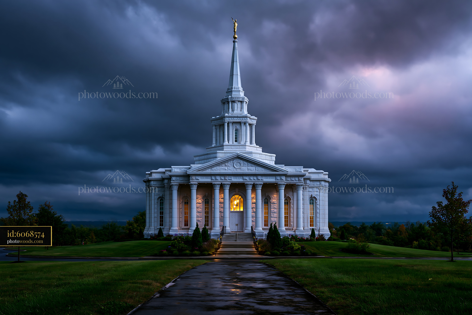 Mormon Temple in Palmyra New York Against a Stormy Sky