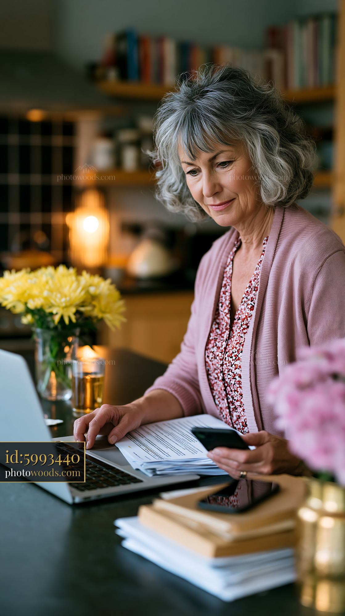 Widow Organizing Digital Estate Documents at Home
