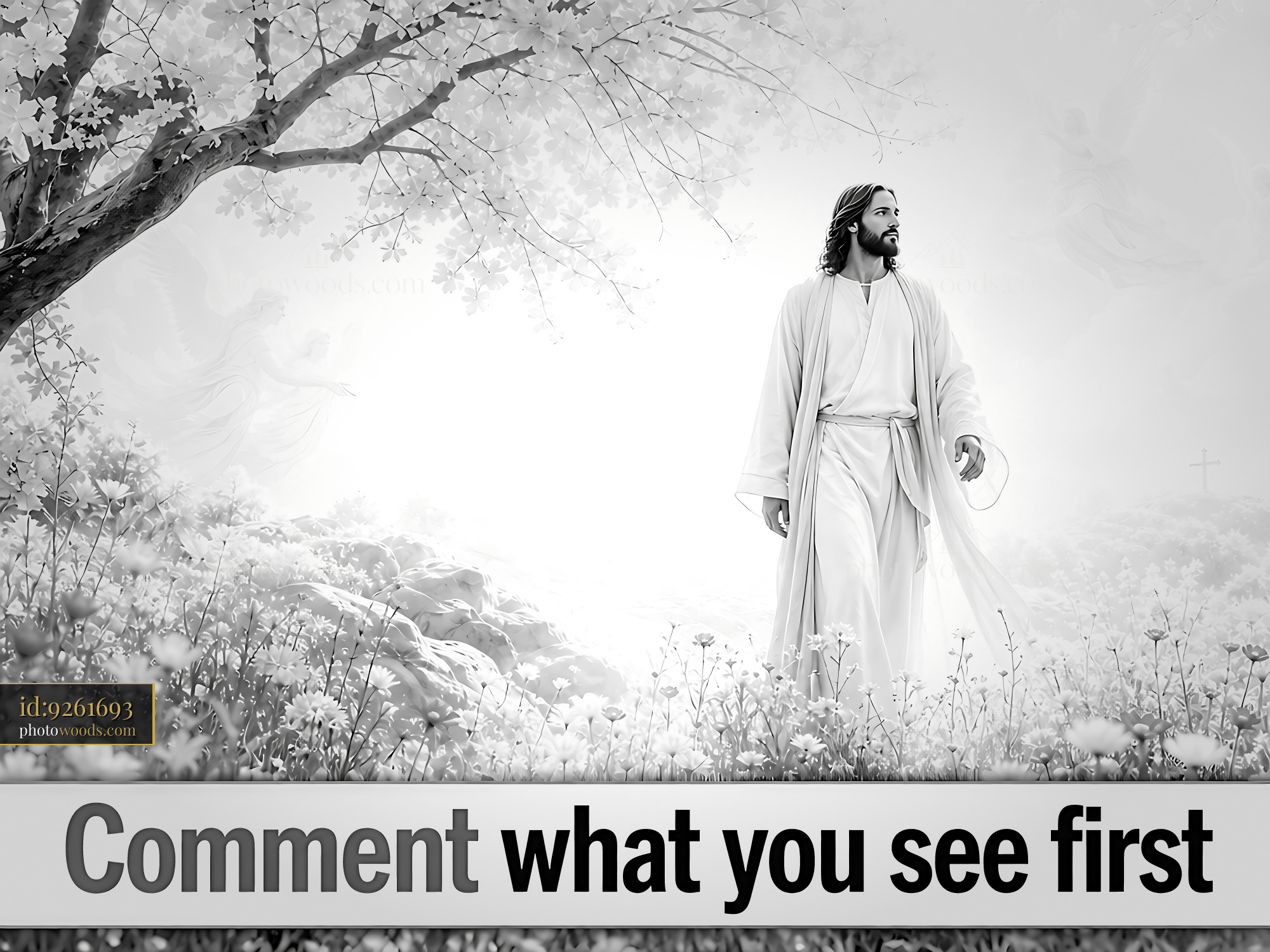 Jesus Walking Through a Garden With Soft Light Shining