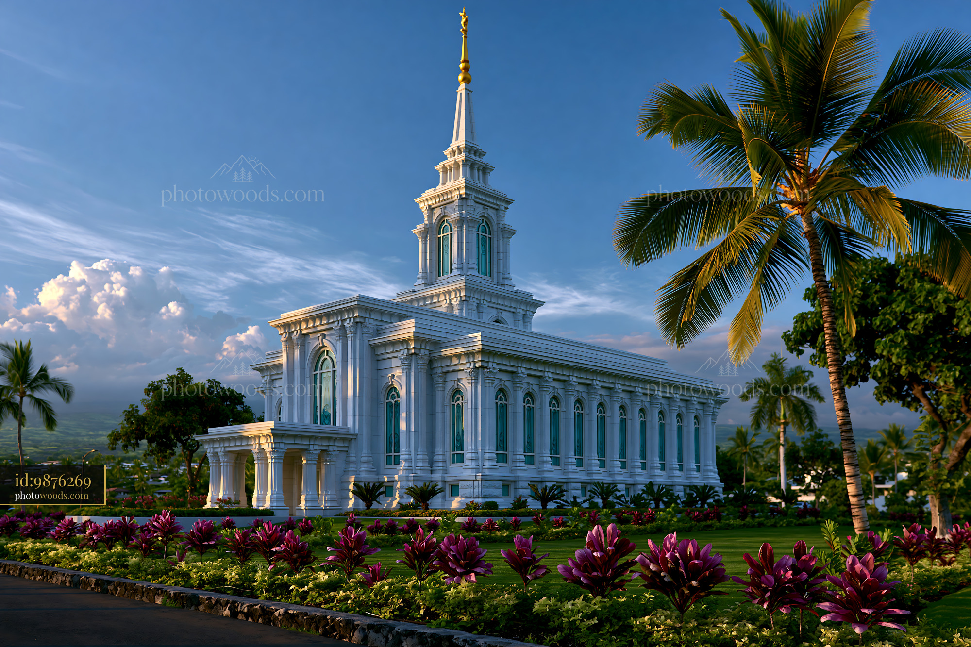Kona Hawaii Temple in Kailua Kona HI With Palm Trees and Flowers