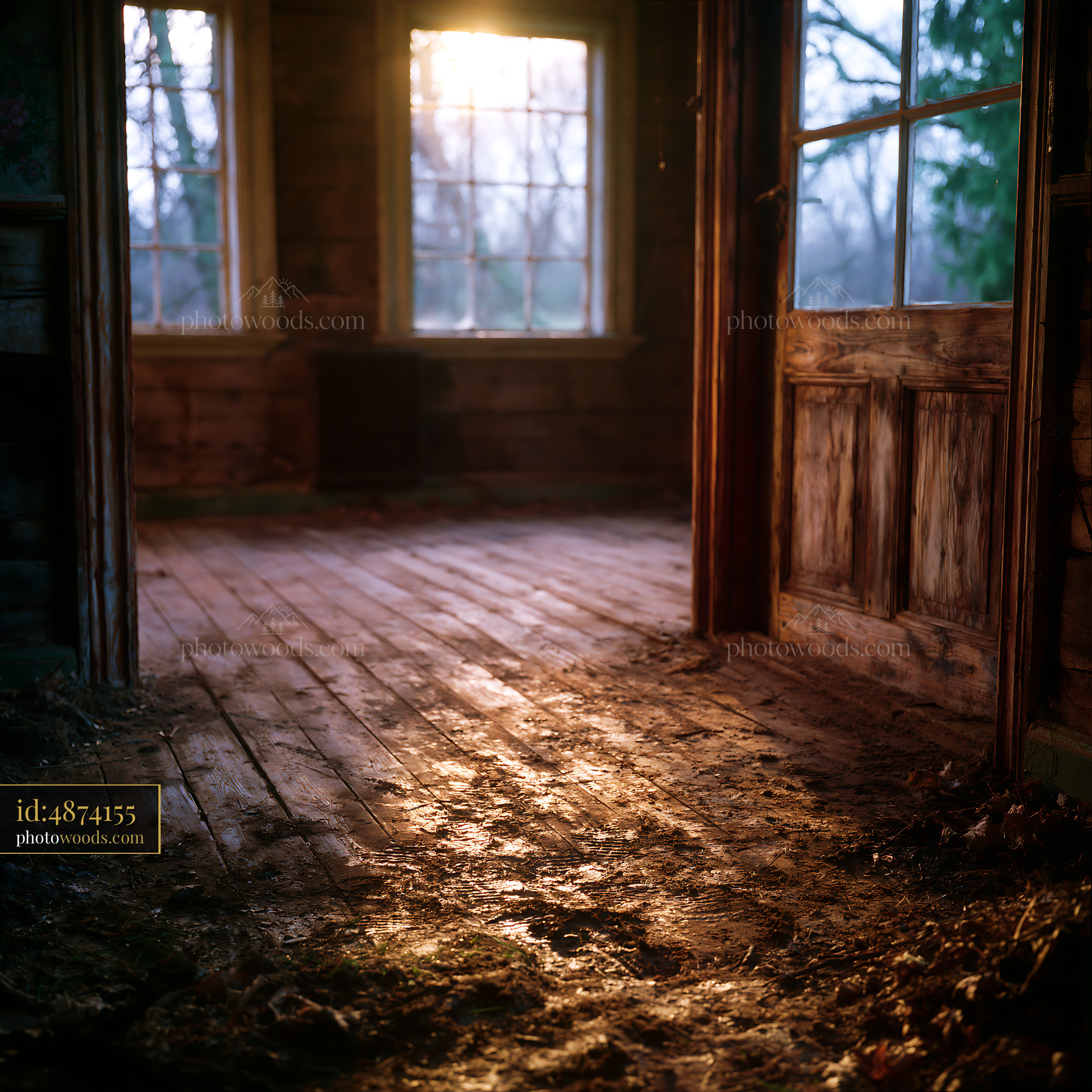 Drafty Wooden House Interior With Sunlight in Winter