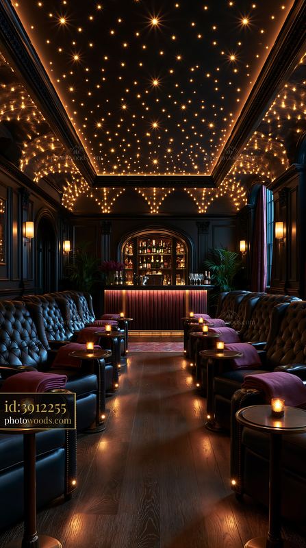 Glamorous Screening Lounge With Champagne Bar Interior Design