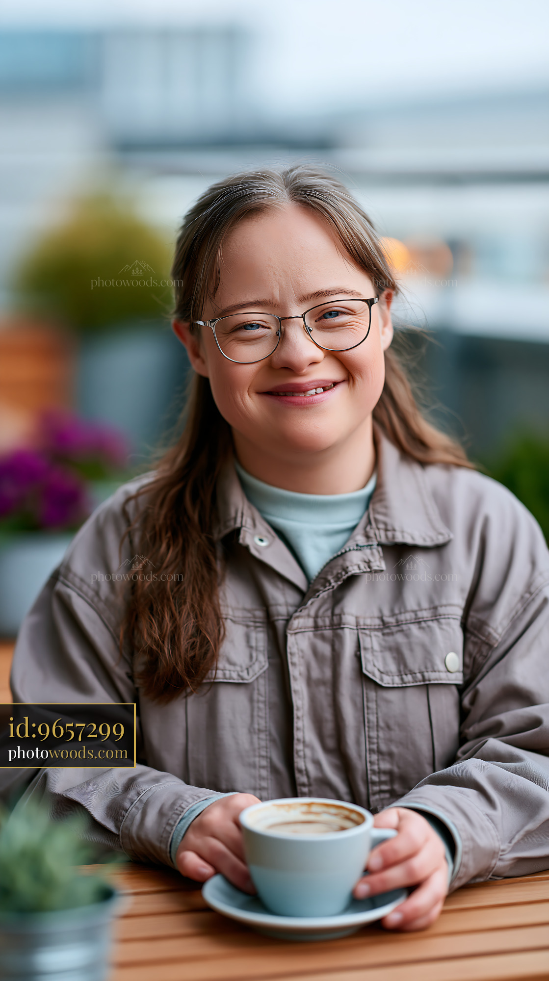 Smiling woman holding a cup of coffee outdoors