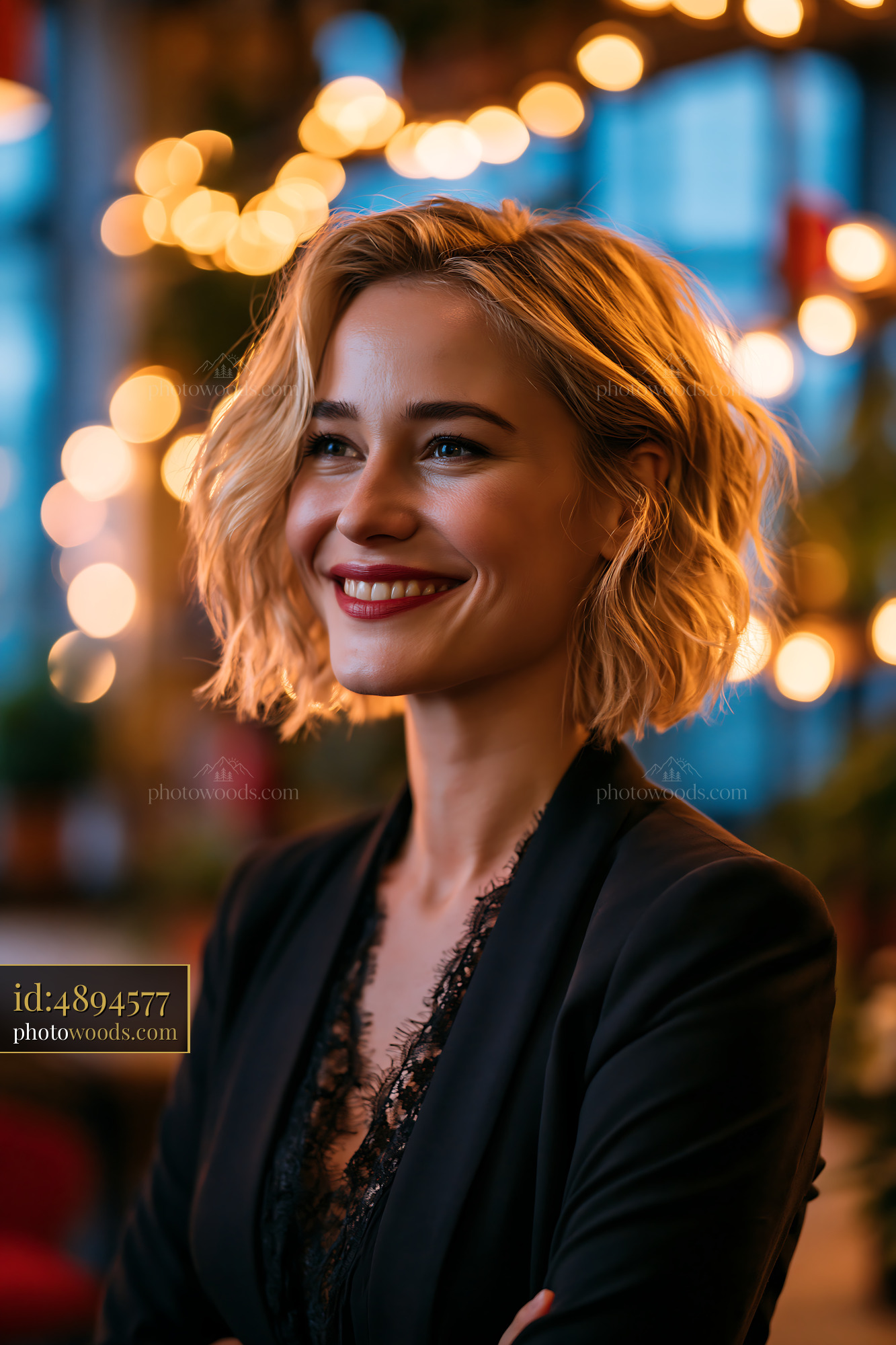 Confident Businesswoman Laughing With a Smile in a Cozy Cafe Setting