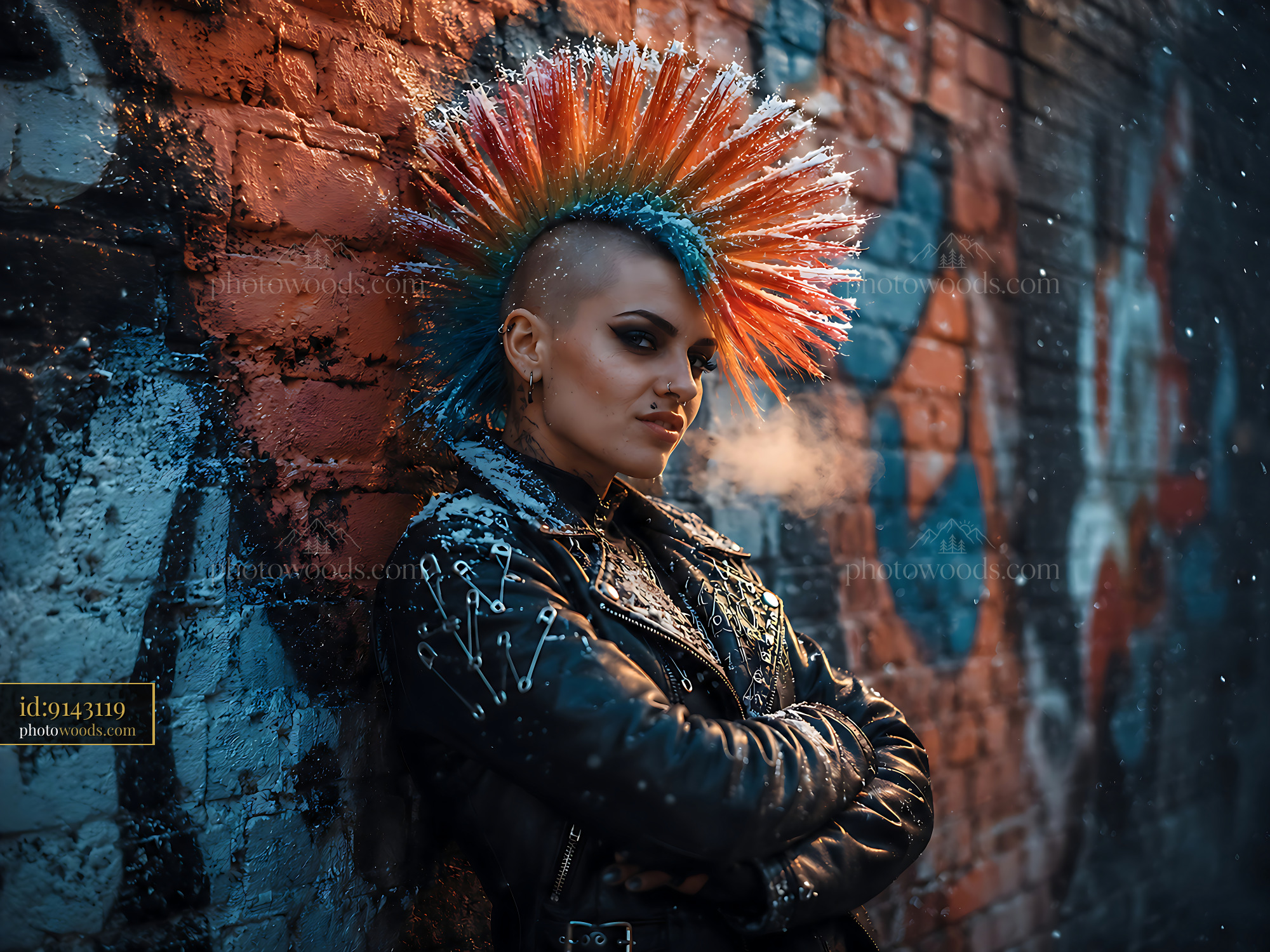 Person With Mohawk Hairstyle Stands Against Graffiti Wall