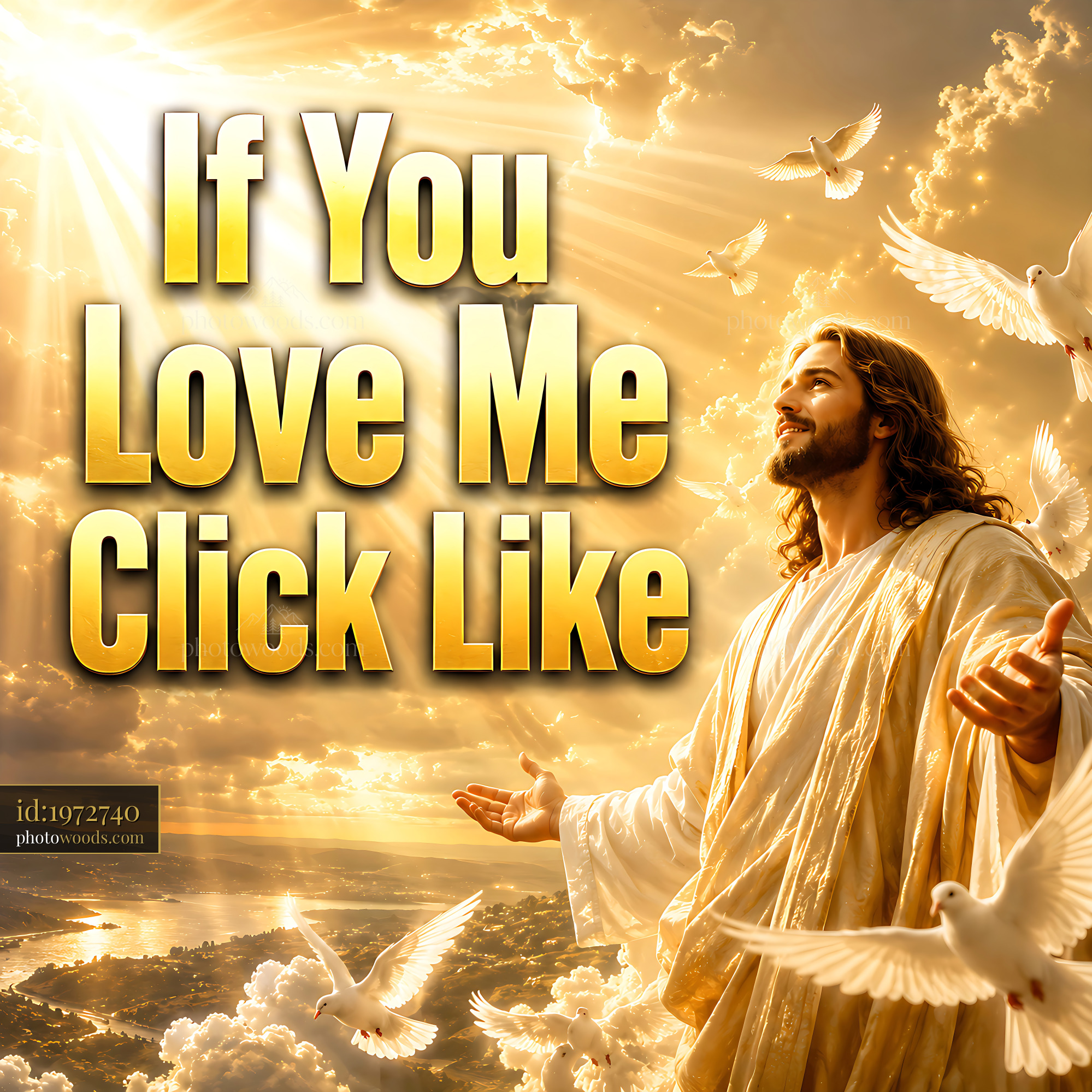 Jesus Surrounded by Doves With Light Shining From Above