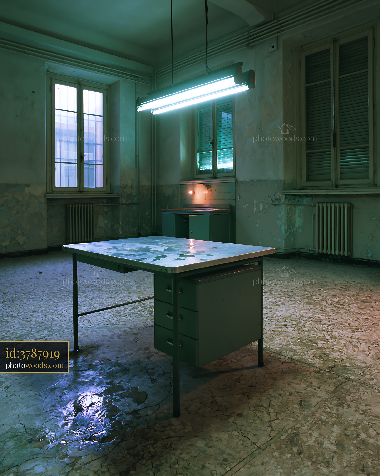 Old Caretaker's Room With a Metal Desk in an Abandoned Building