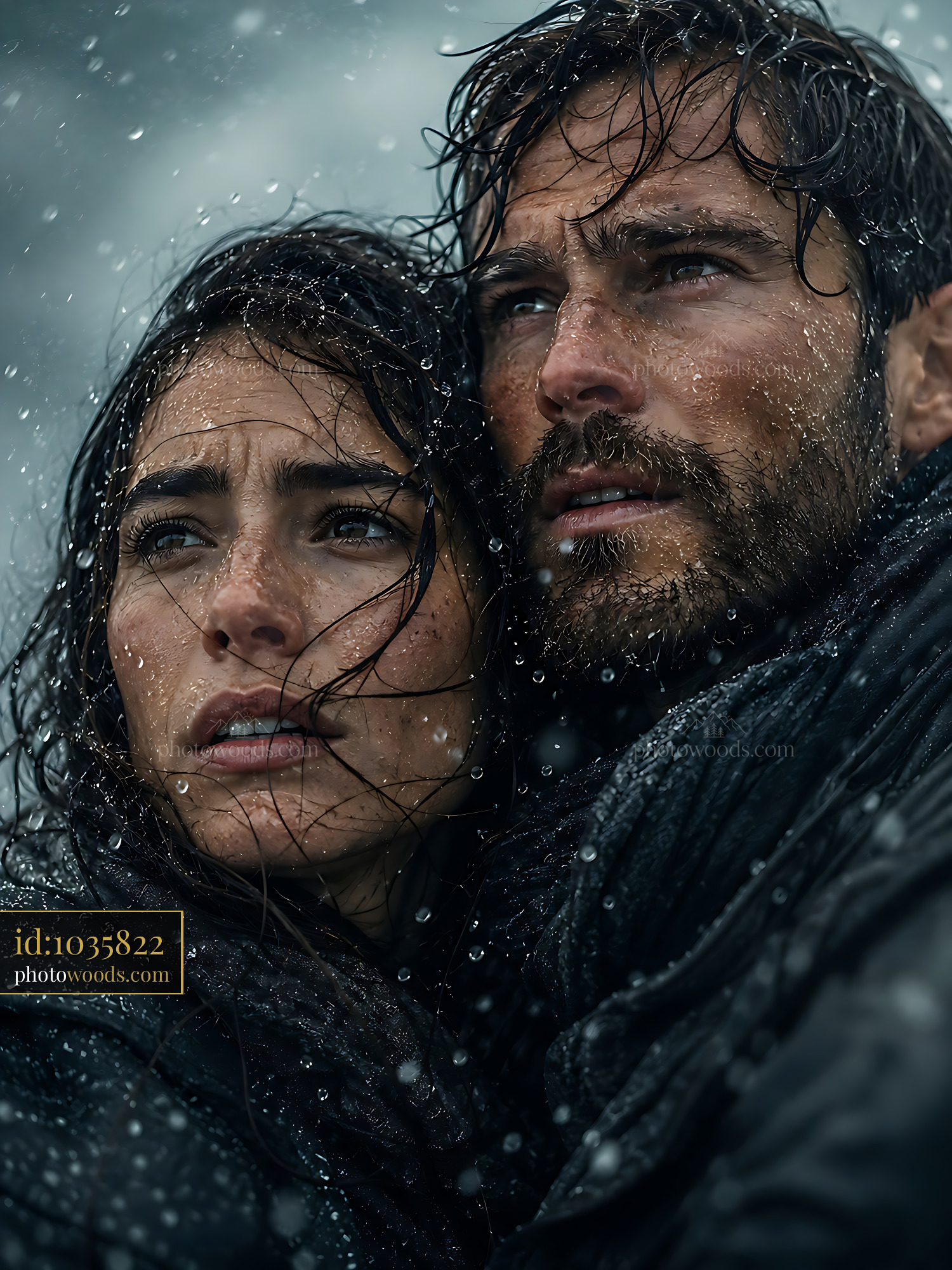 Couple Embraces in Rain During Stormy Weather
