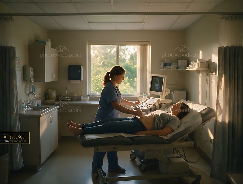 Medical sonographer performing an ultrasound scan