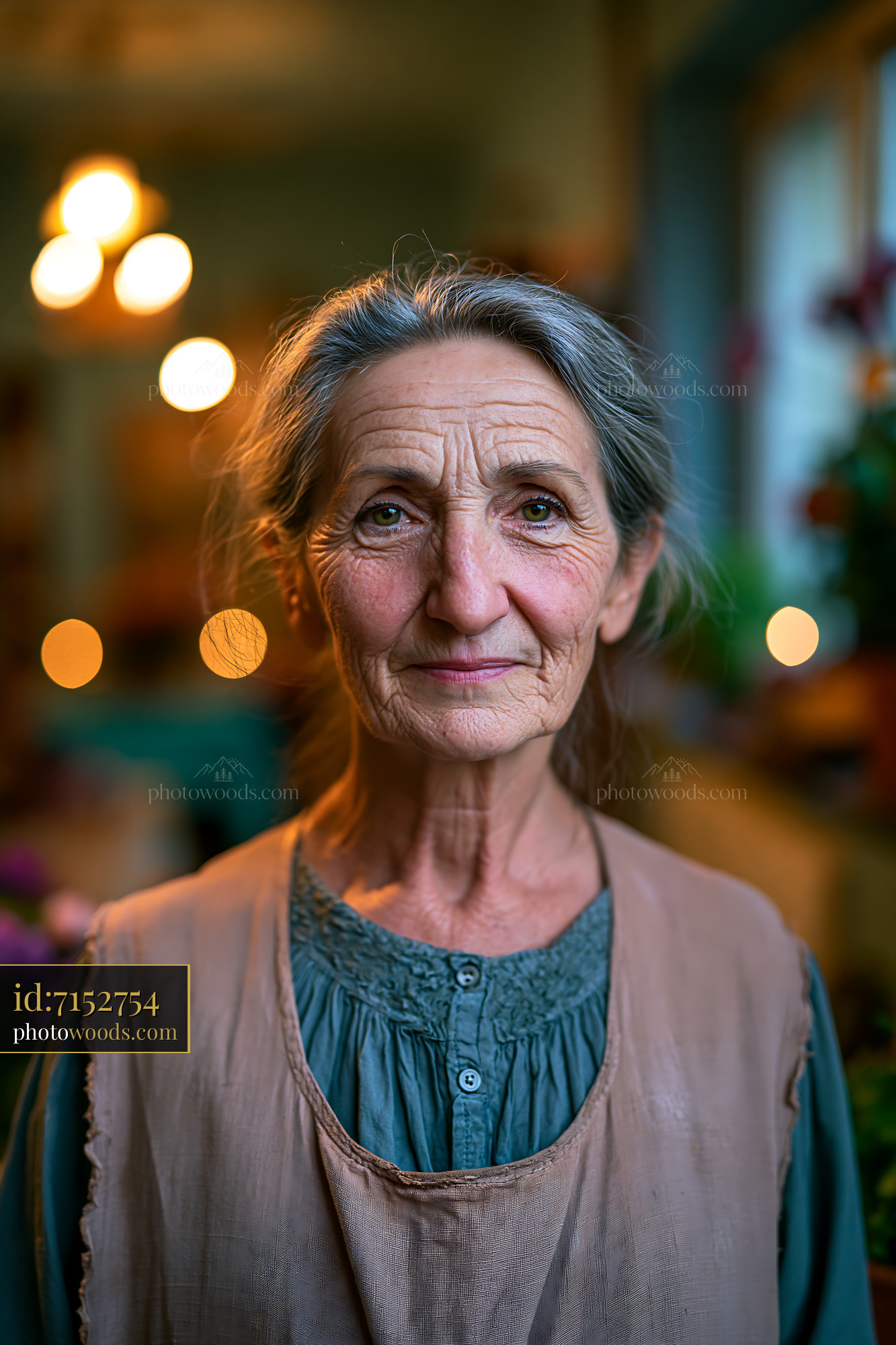 Elderly Woman With Gray Hair in a Soft-Lit Interior Setting