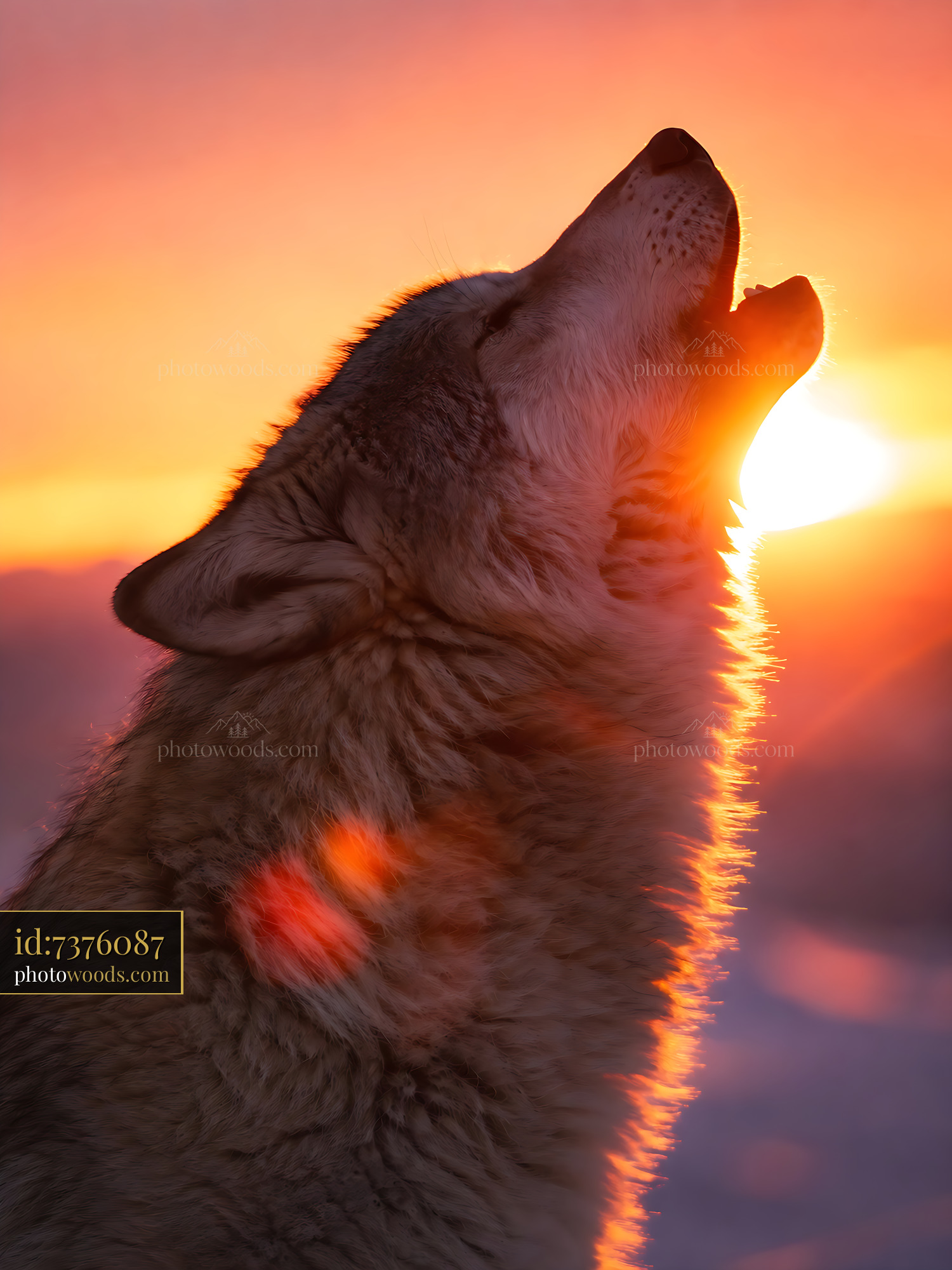 Wolf Howls at Sunset With Vibrant Colors in the Sky