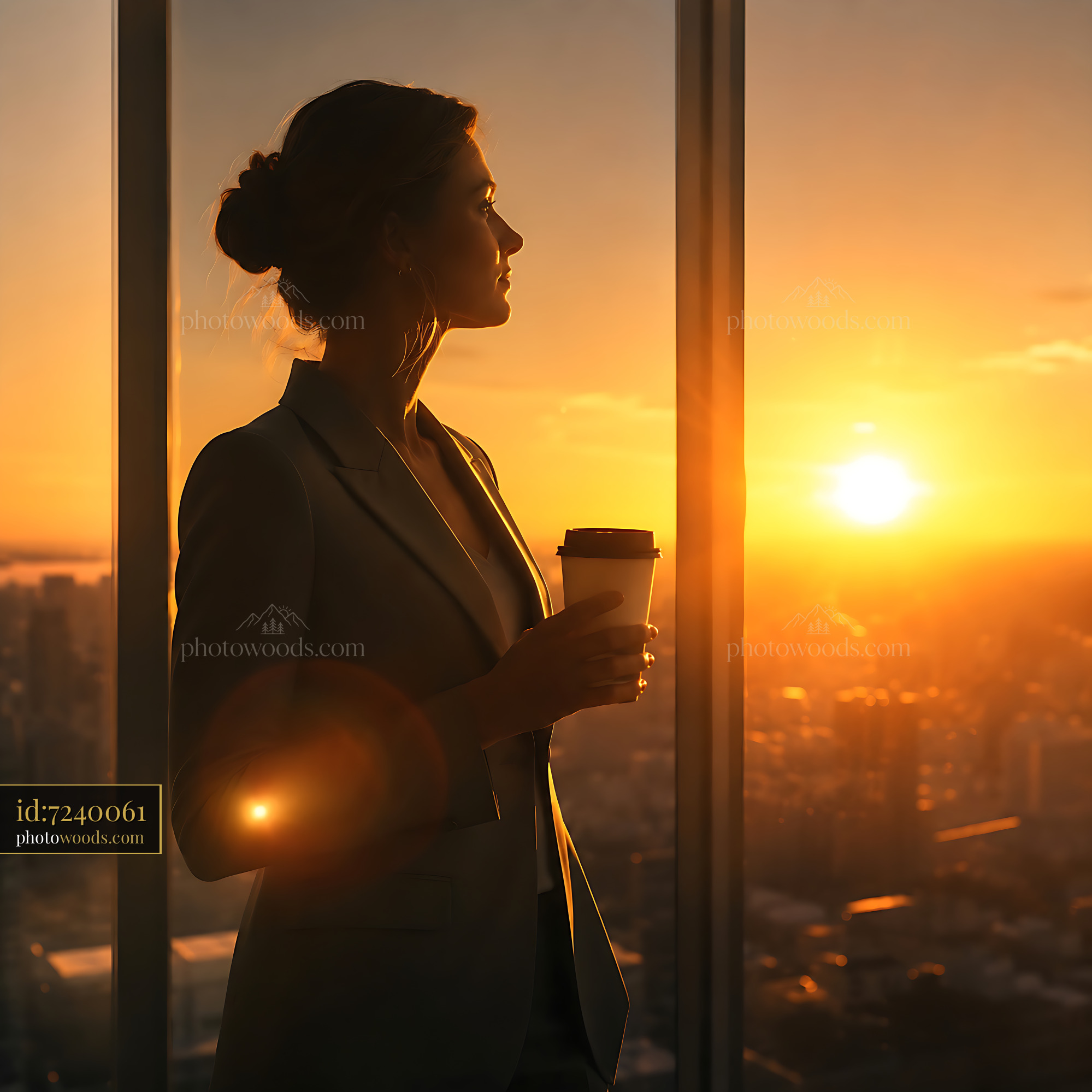 Woman Holding Coffee Cup While Looking at Sunset Skyline