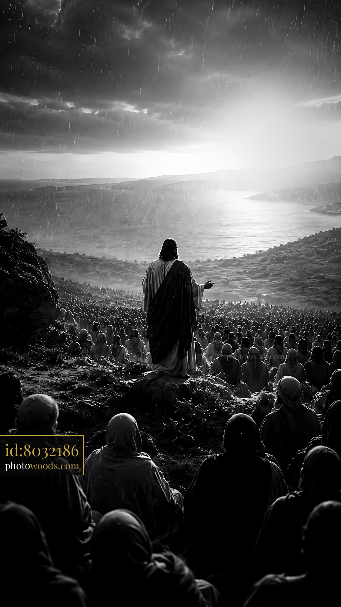 Jesus Speaking to a Large Crowd on a Stormy Day