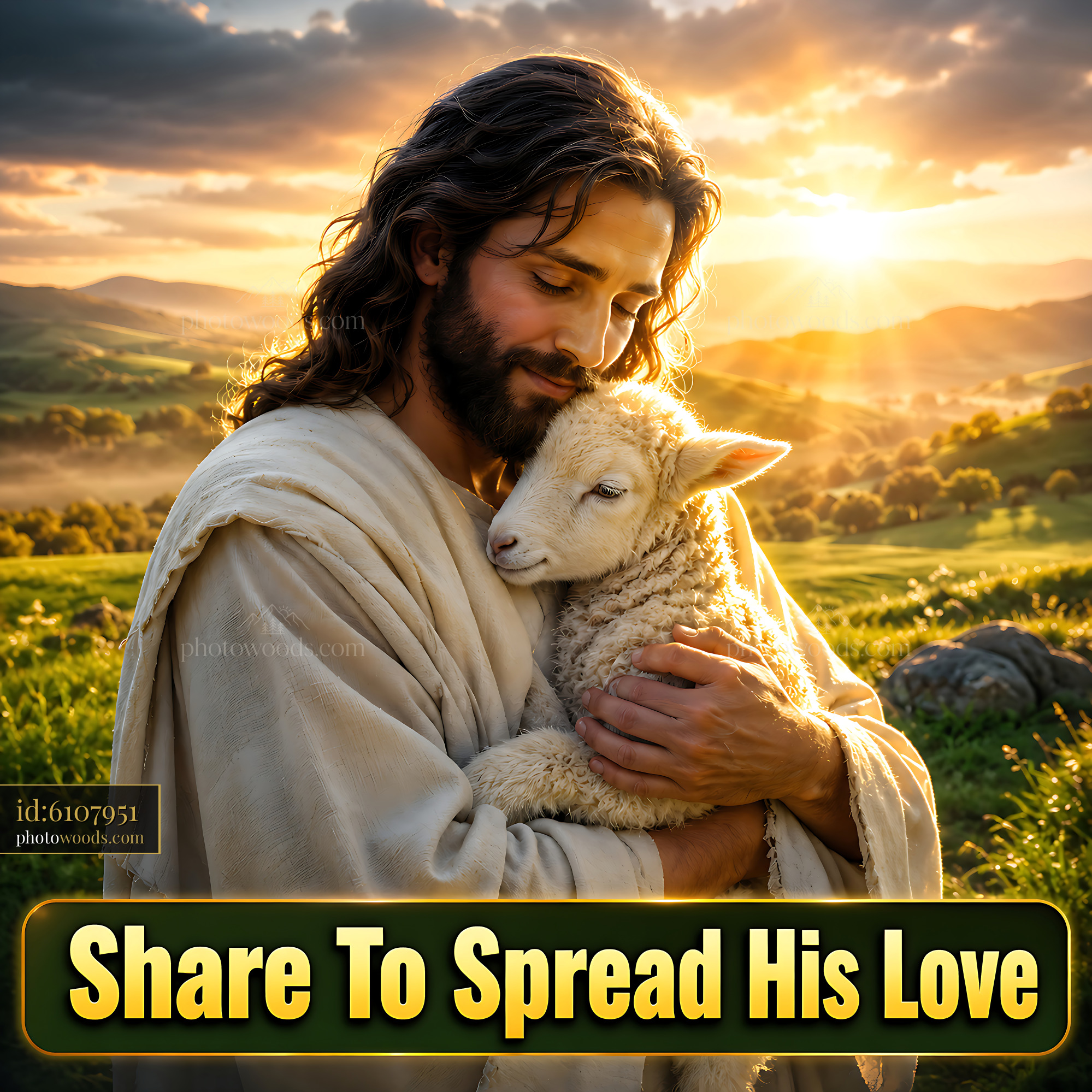 Man Holds Sheep in Sunset on Green Hillside With Loving Expression