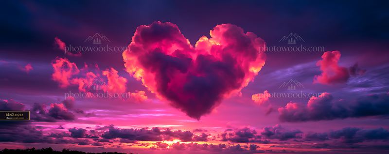 Vivid pink heart-shaped cloud at sunset