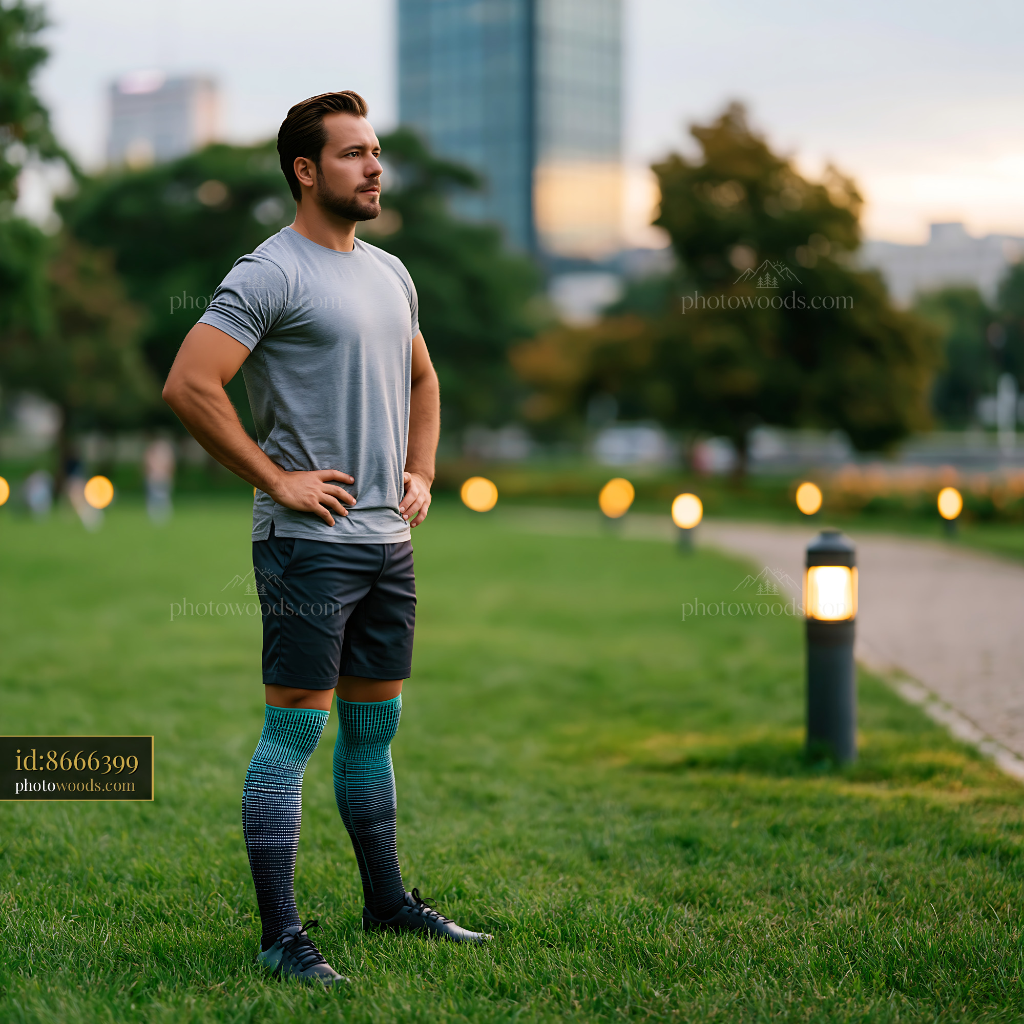 Office Worker With Compression Stockings Standing in Park