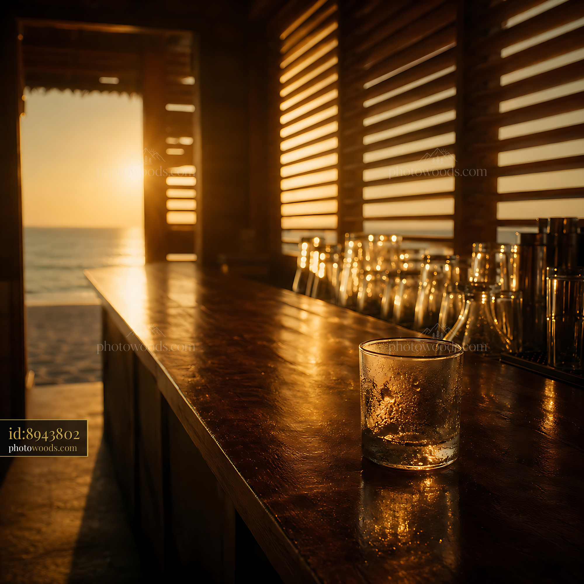Glass of Drink on Bar Counter During Sunset at Beach