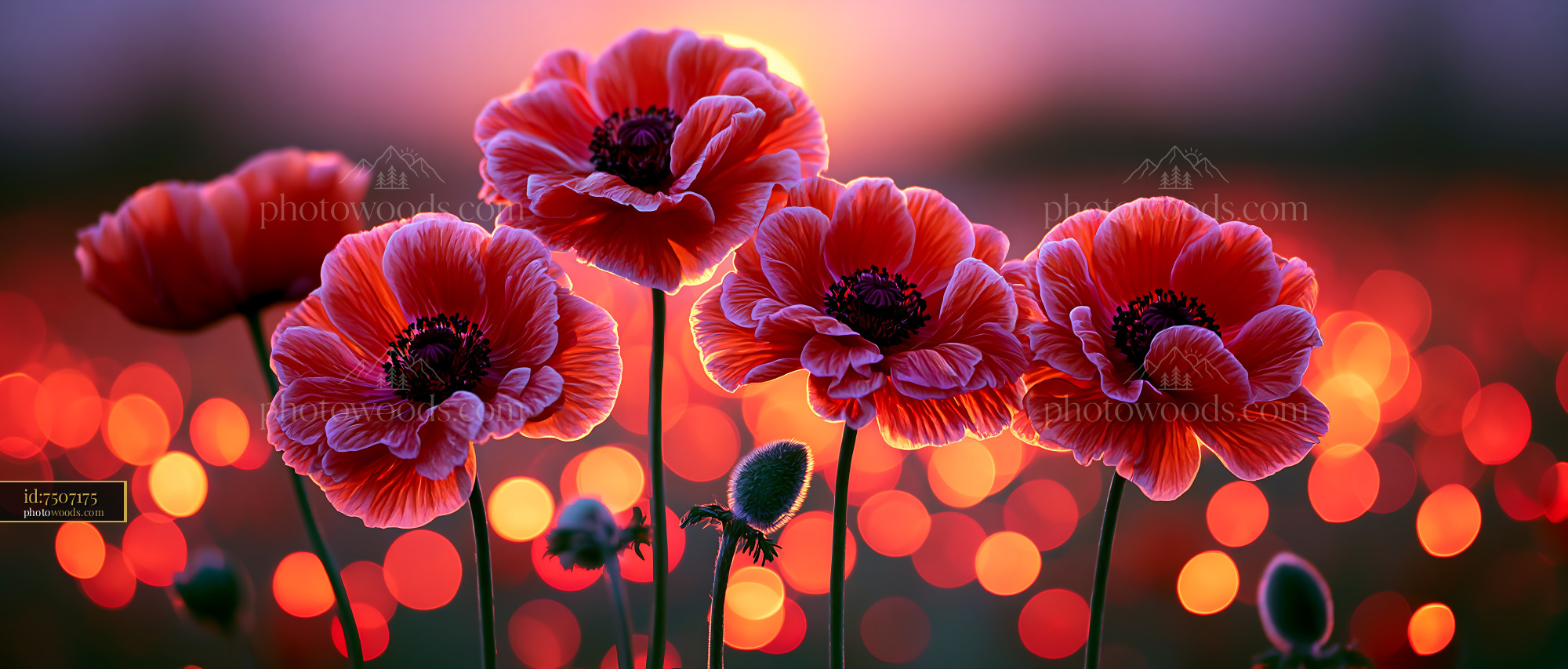 Poppies Bloom in the Field During Sunset With Bright Colors