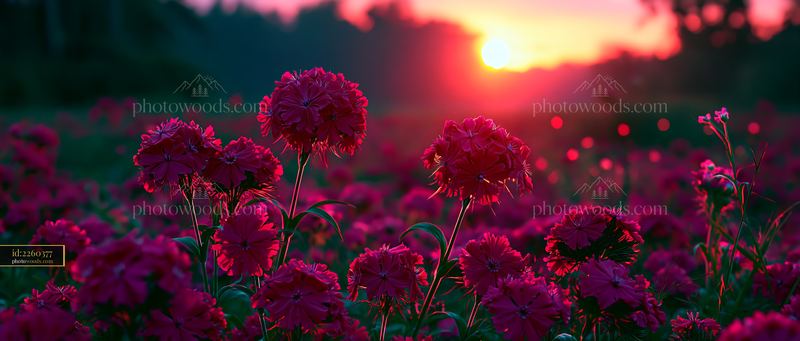 Flowers Bloom at Sunset in a Vibrant Field of Colors