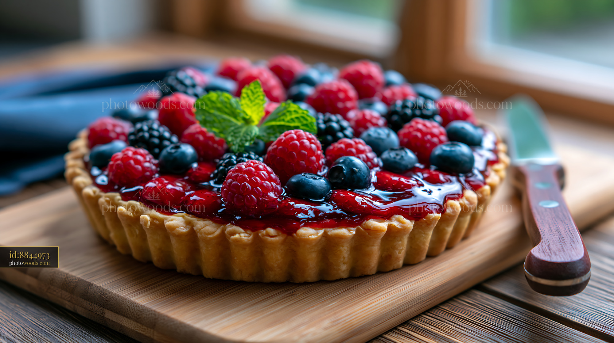 Berry Tart With Glossy Glaze and Mint