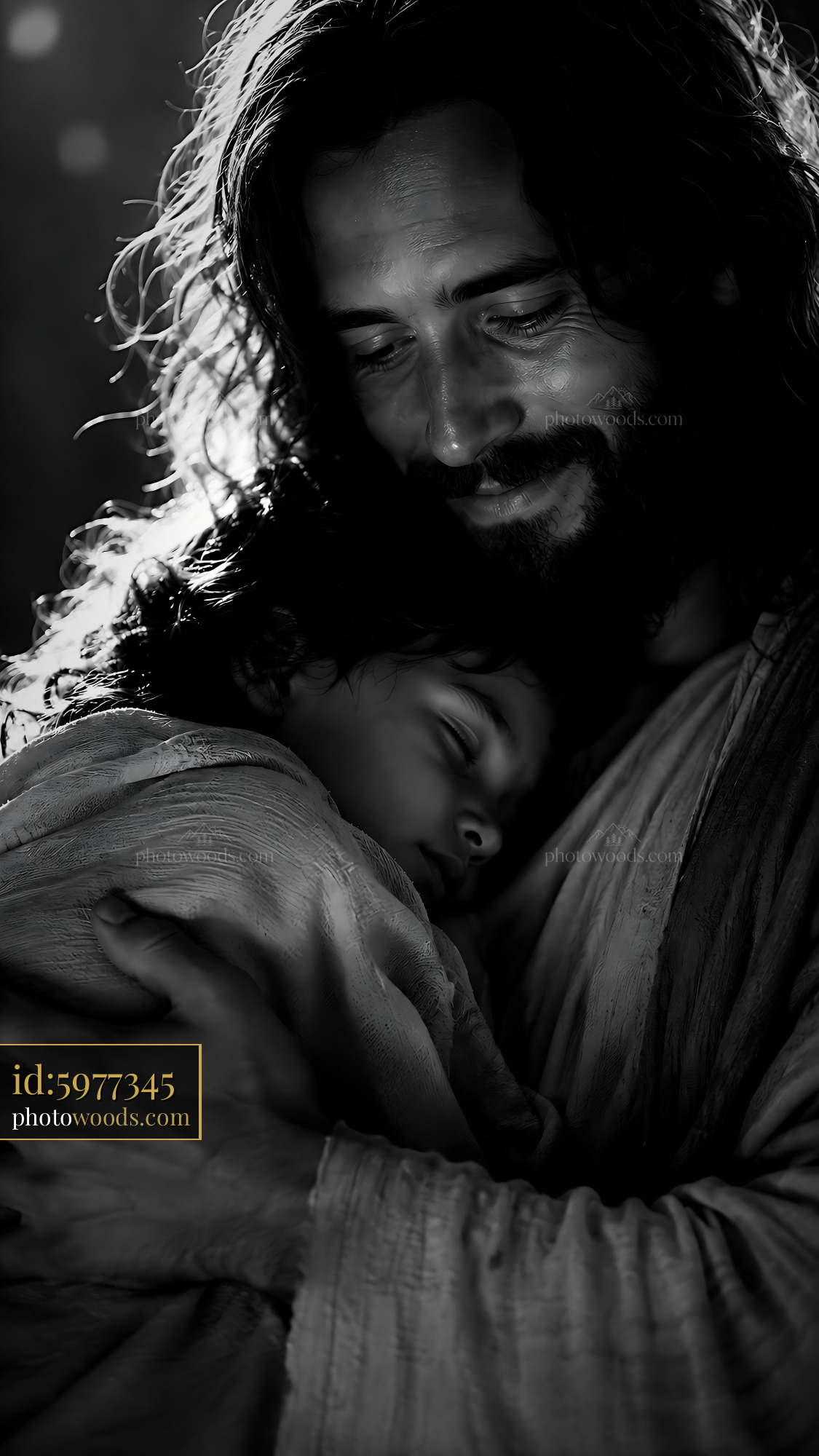 Father Holding Sleeping Child in Soft Light, Sharing a Moment